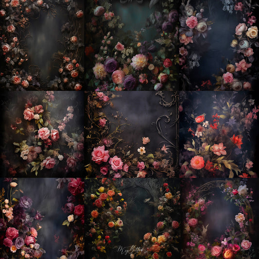 Grand Dark Floral Portrait Background Bundle - Meg Bitton Productions
