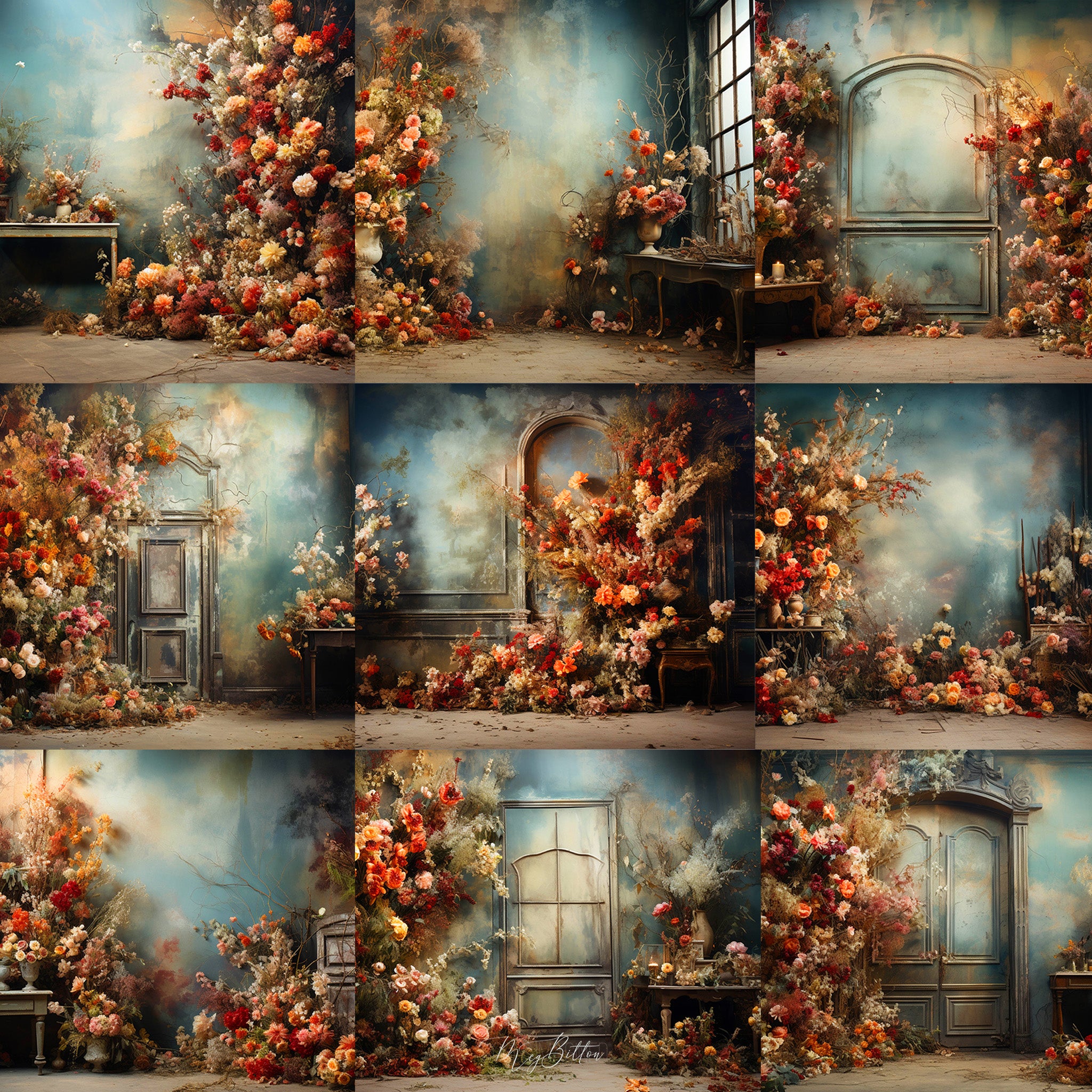 Tattered Florals Background Bundle - Meg Bitton Productions