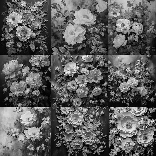 Ultimate Monochrome Floral Portrait Background Bundle - Meg Bitton Productions