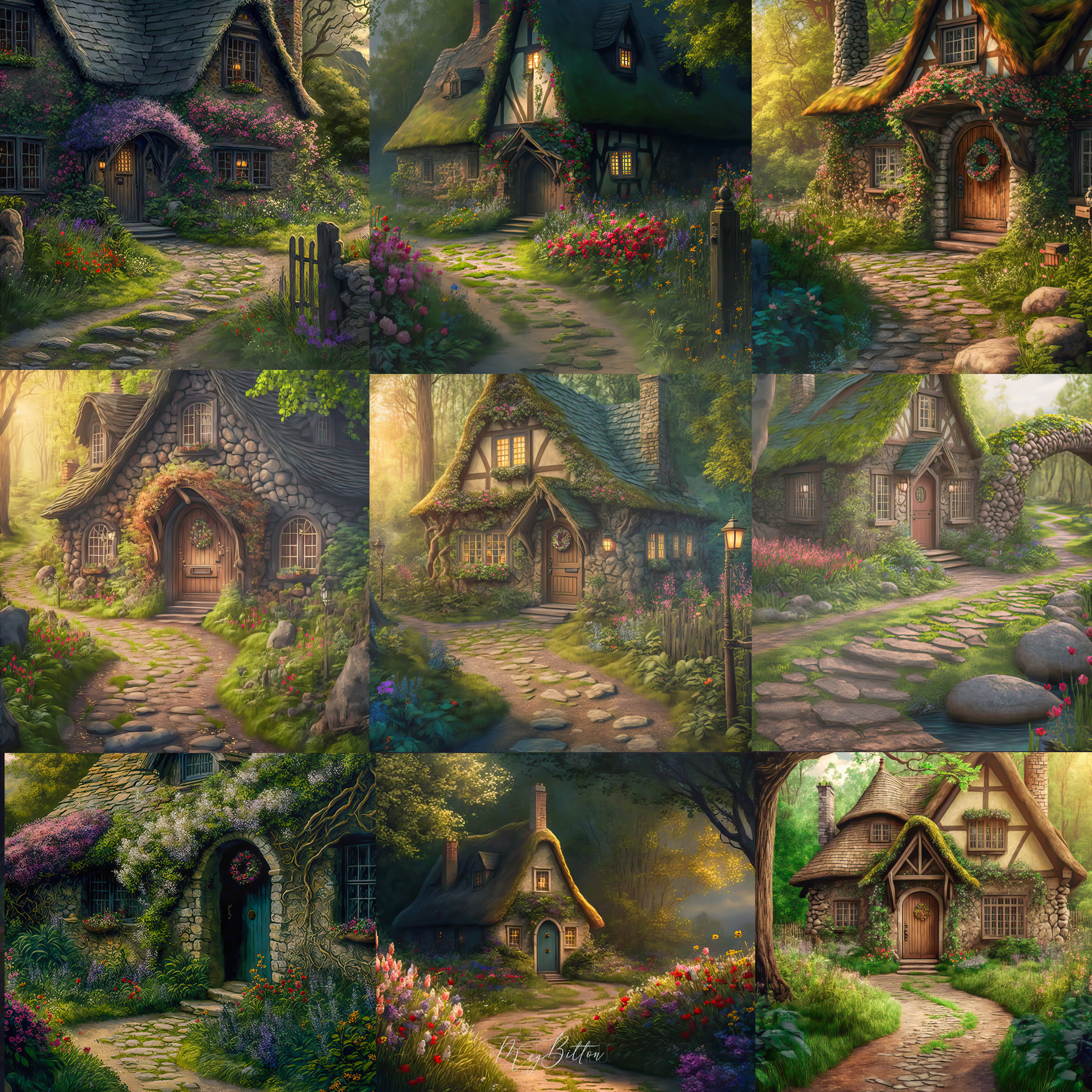 Spring Cottage Digital Background Bundle - Meg Bitton Productions