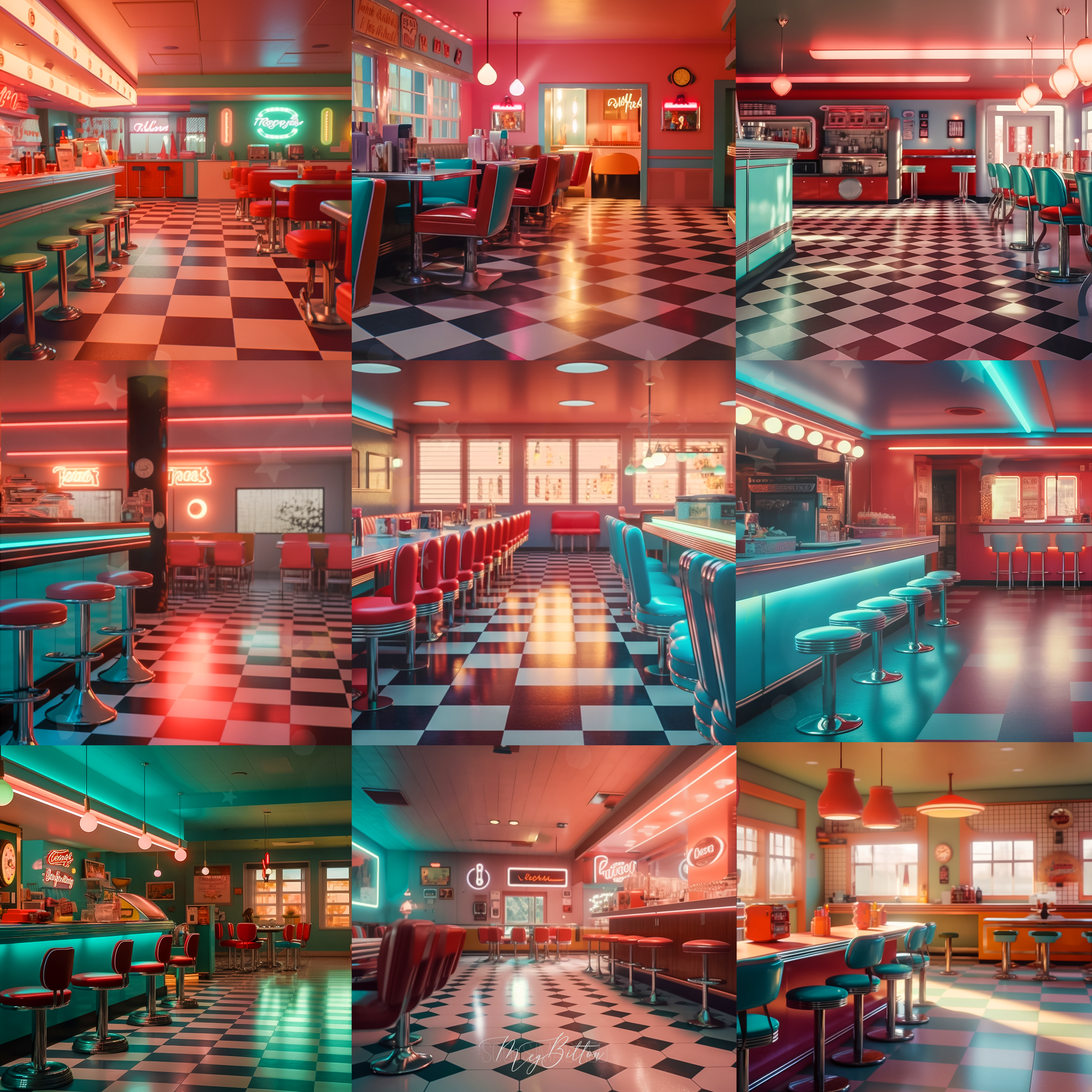 Retro Diner Interiors Digital Background Bundle - Meg Bitton Productions