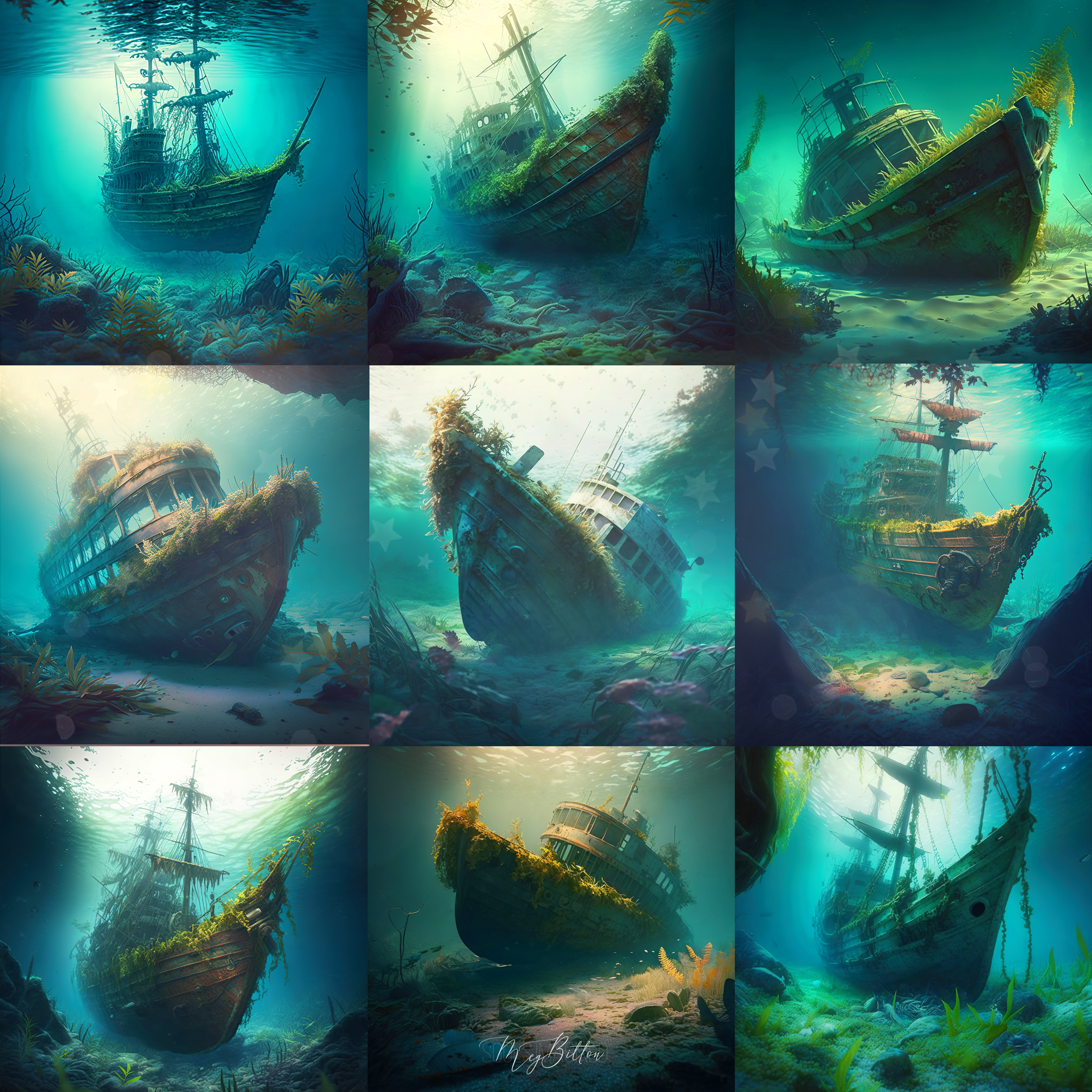 underwater shipwreck painting