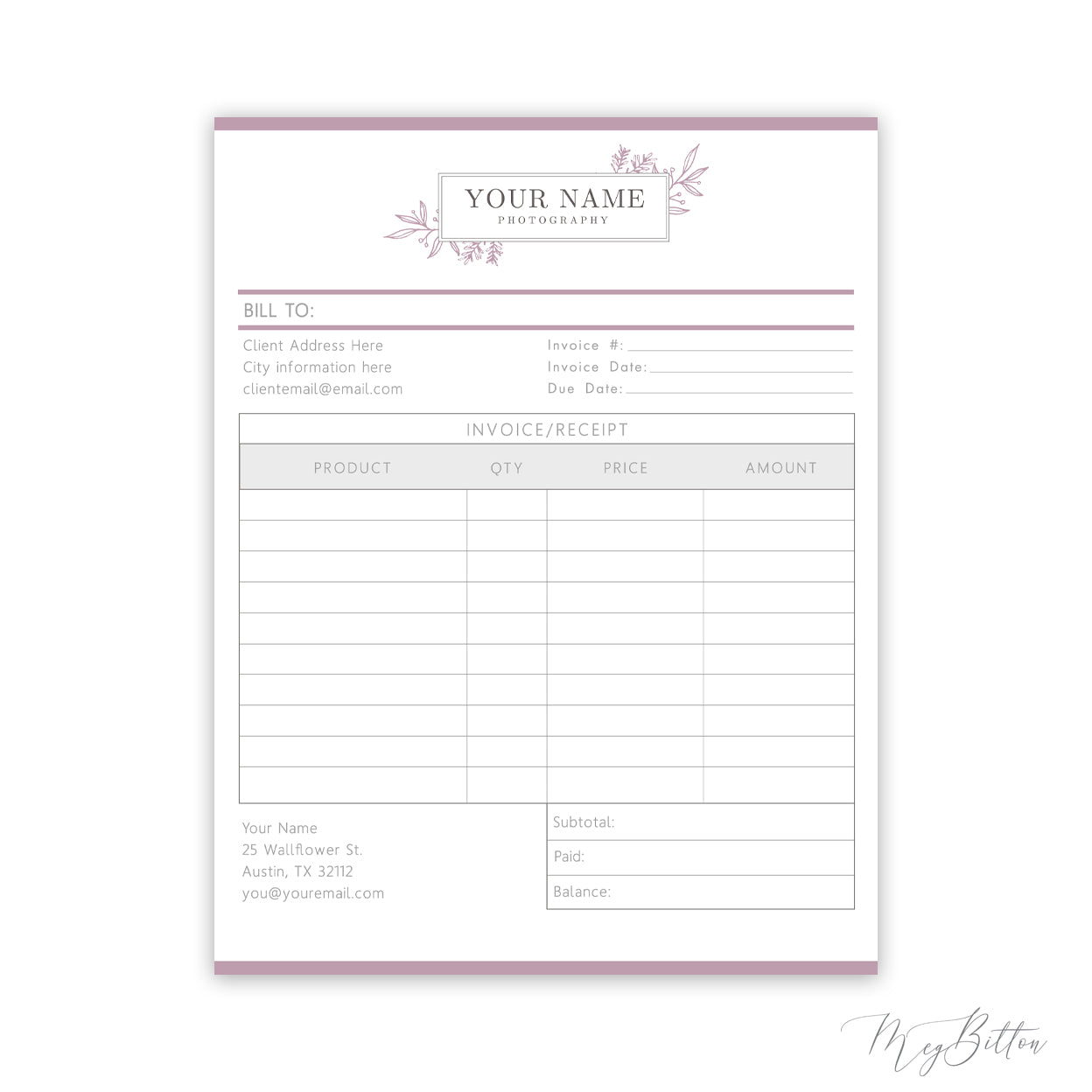 Invoice - Meg Bitton Productions