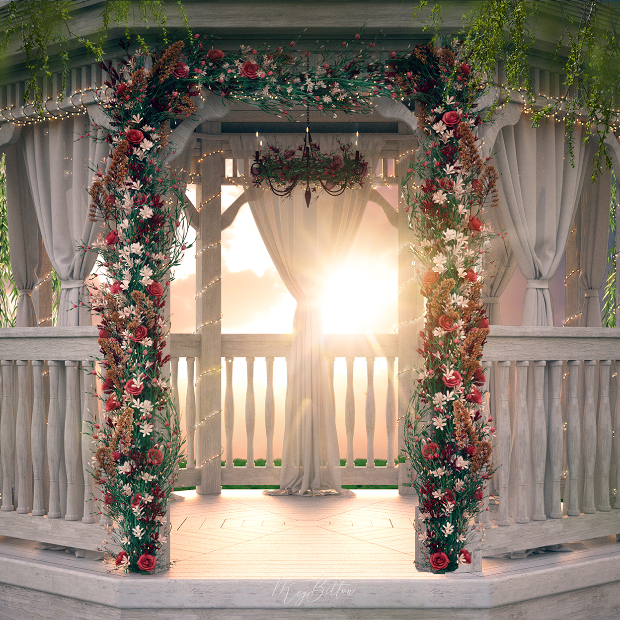 Digital Background: Floral Gazebo - Meg Bitton Productions