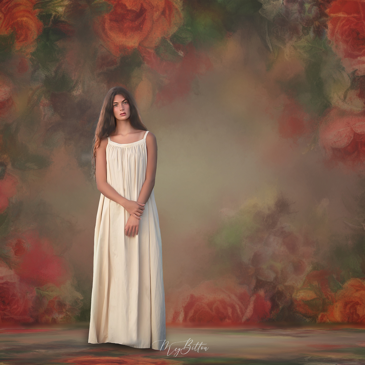 Digital Studio Backdrop: Peachy Roses - Meg Bitton Productions
