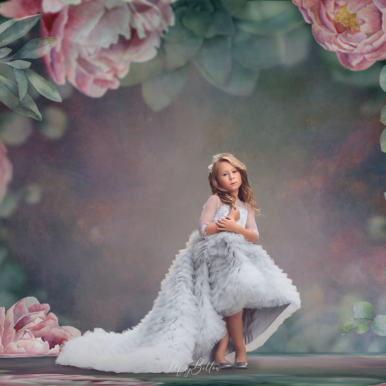 Digital Studio Backdrop: Watercolor Peonies - Meg Bitton Productions