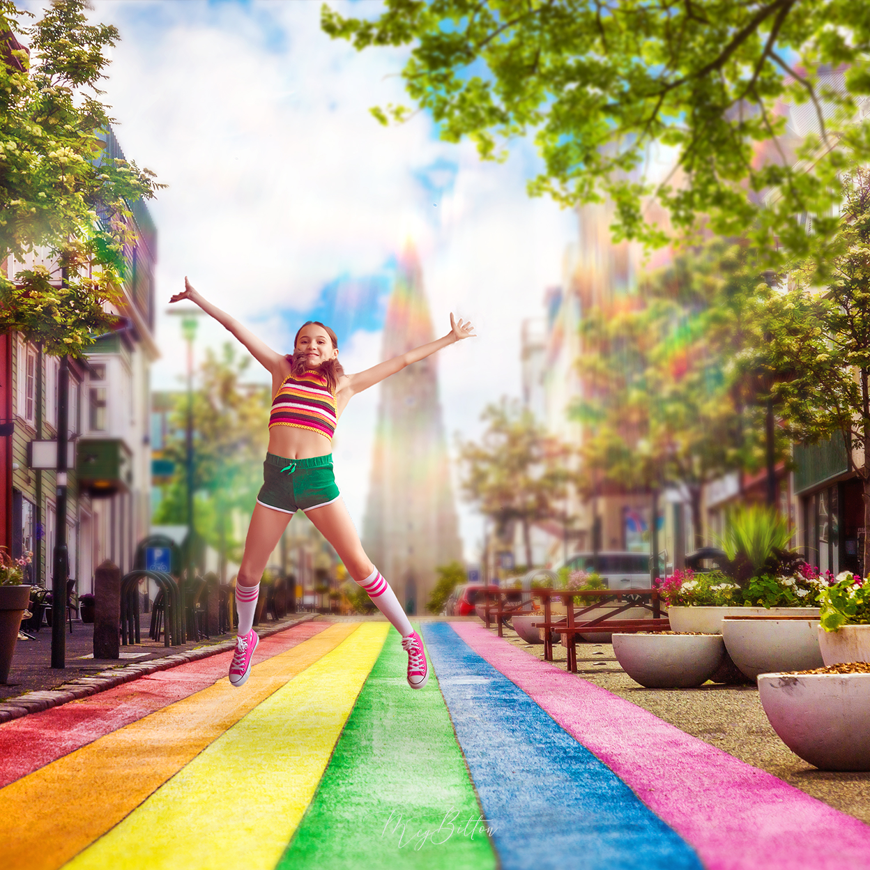 Layered Digital Background: Reykjavik Rainbow Street - Meg Bitton Productions