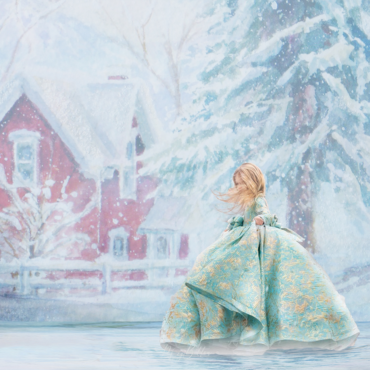 Digital Studio Backdrop: Little Red Cabin - Meg Bitton Productions