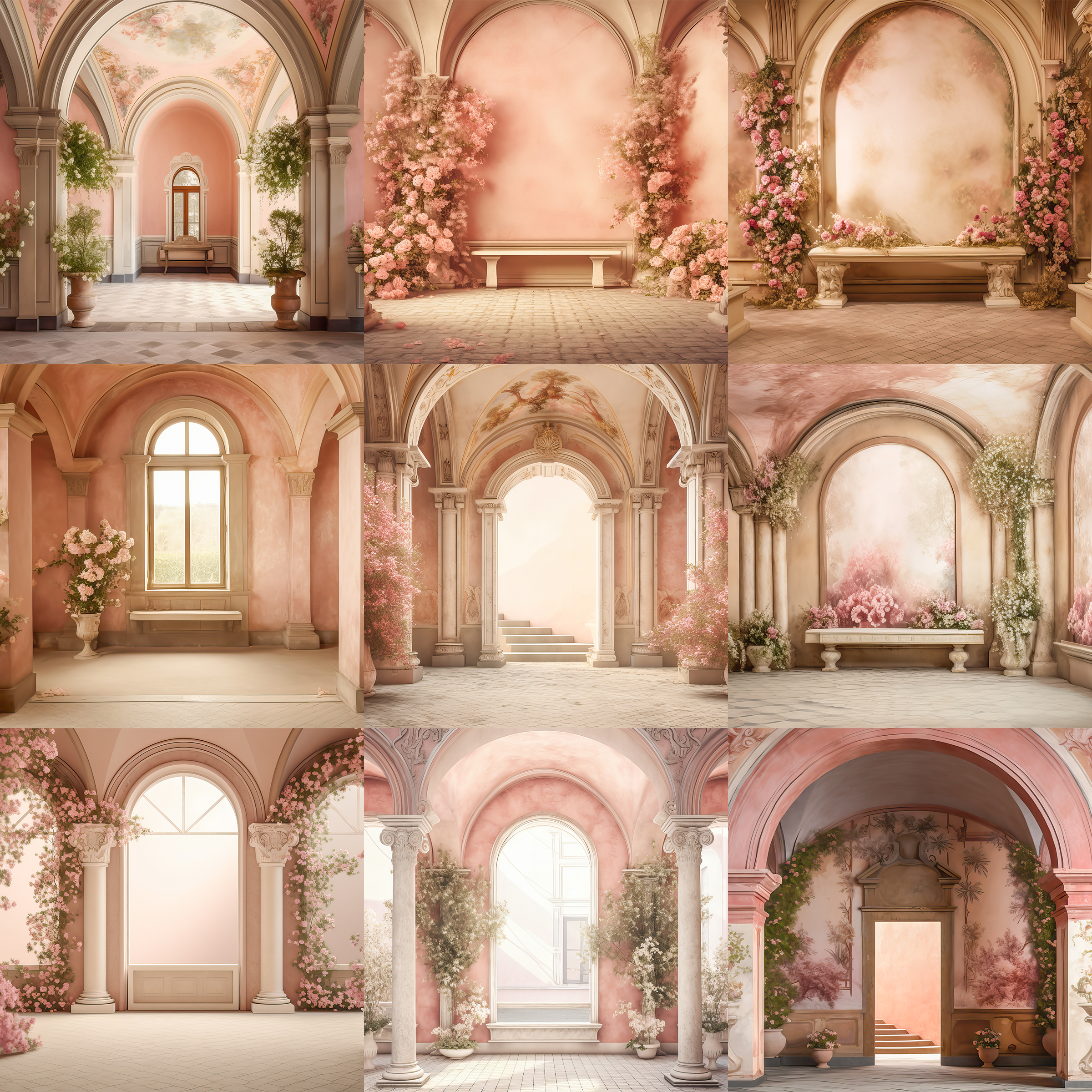 Pink Tuscan Palace Rooms Digital Background Bundle