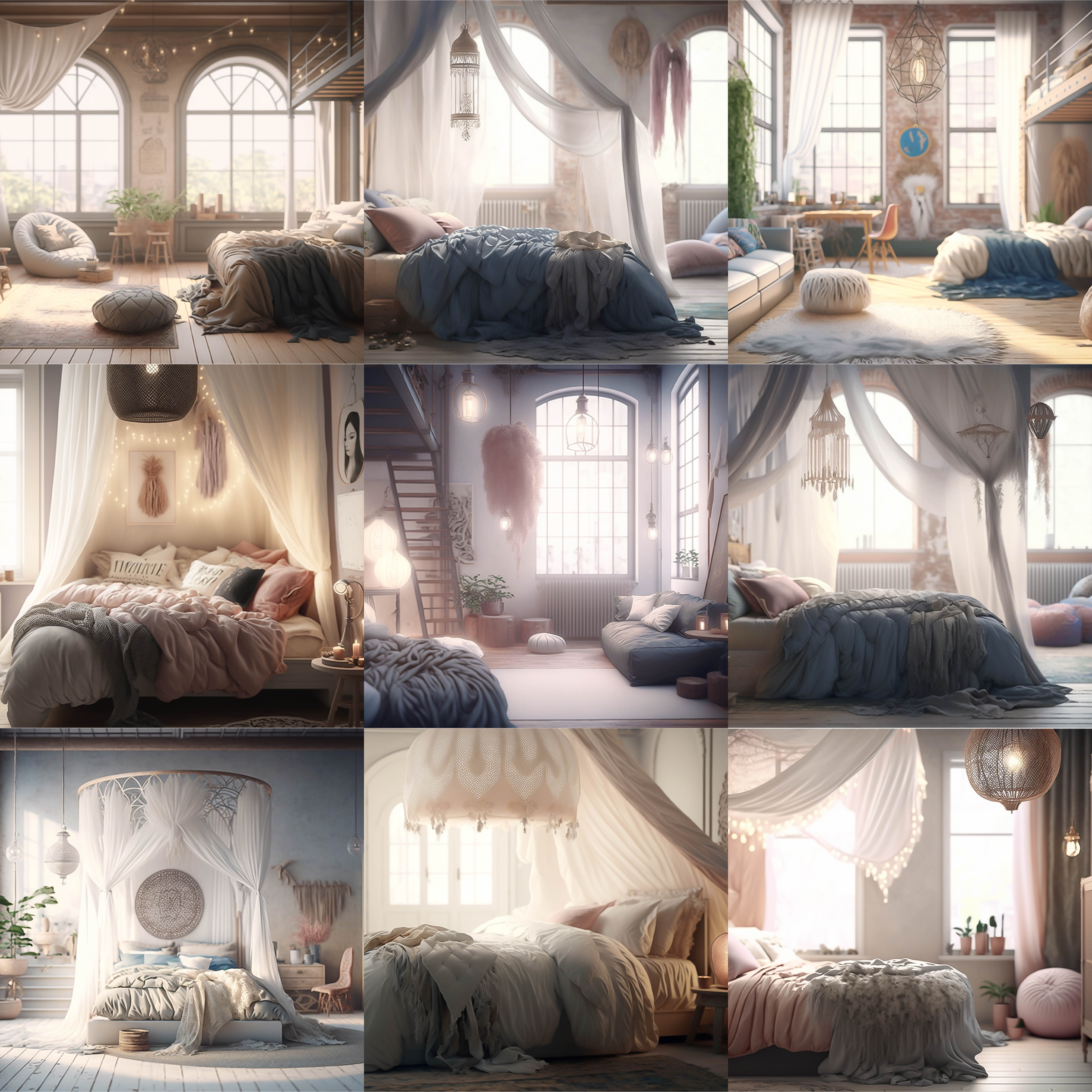 Airy Boho Bedrooms Digital Background Bundle