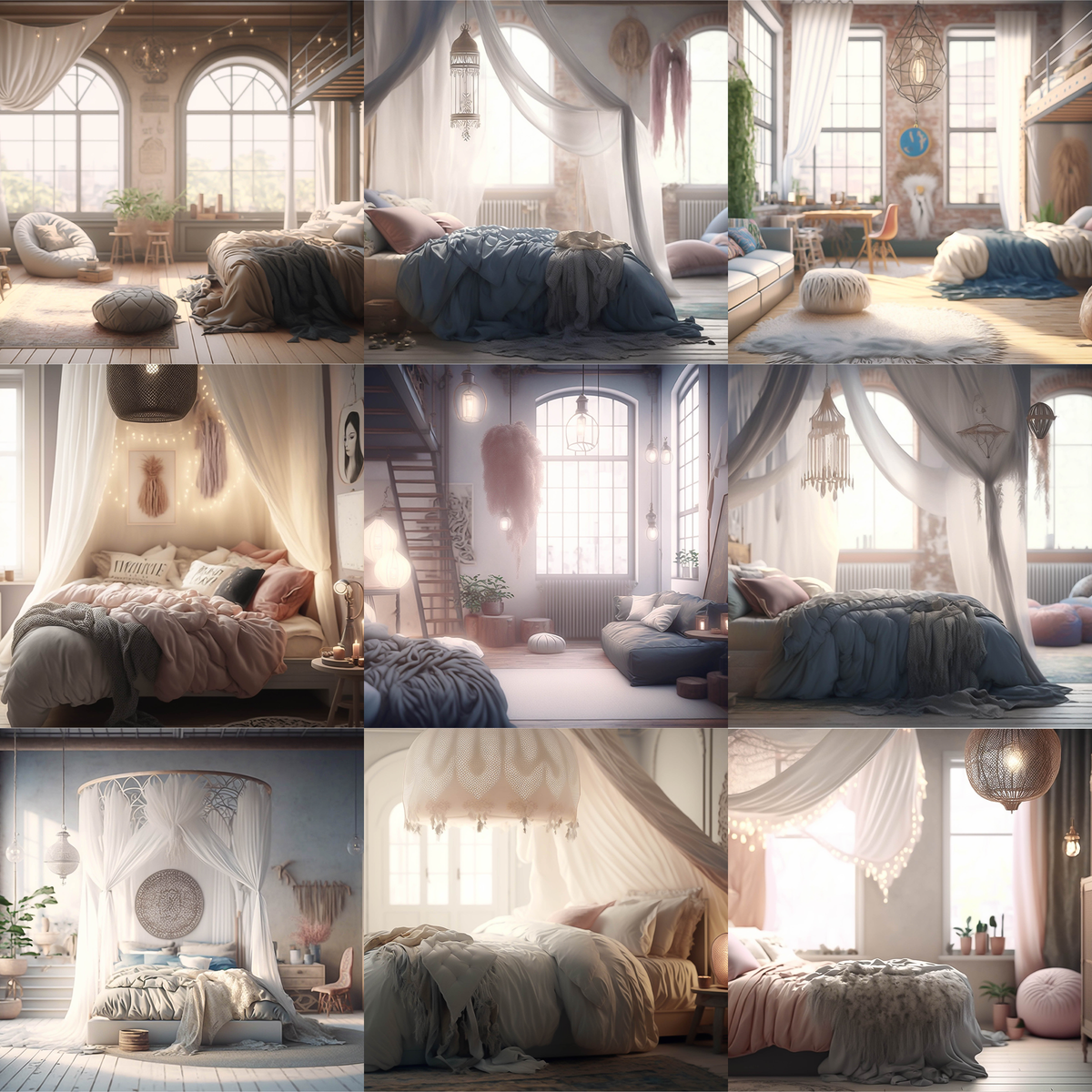 Airy Boho Bedrooms Digital Background Bundle - Meg Bitton Productions