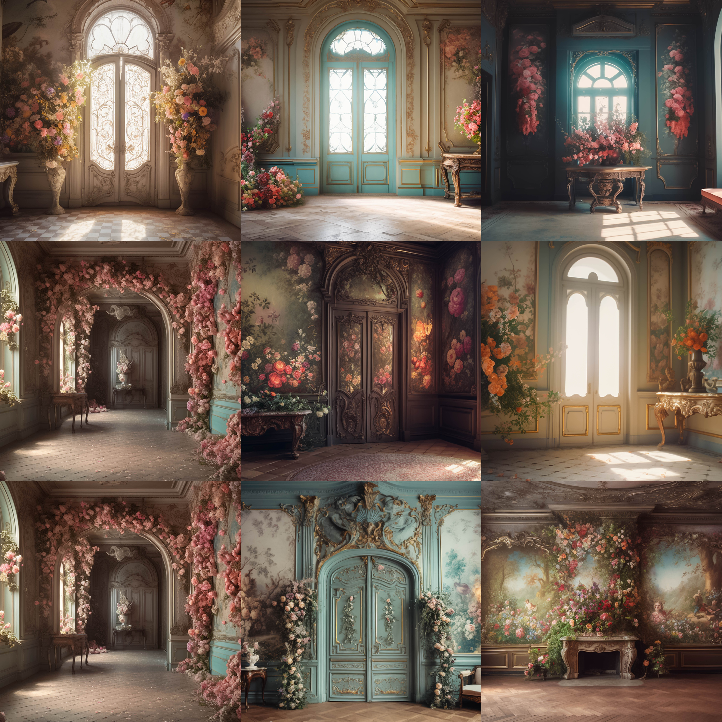 Baroque Floral Rooms Digital Background Bundle