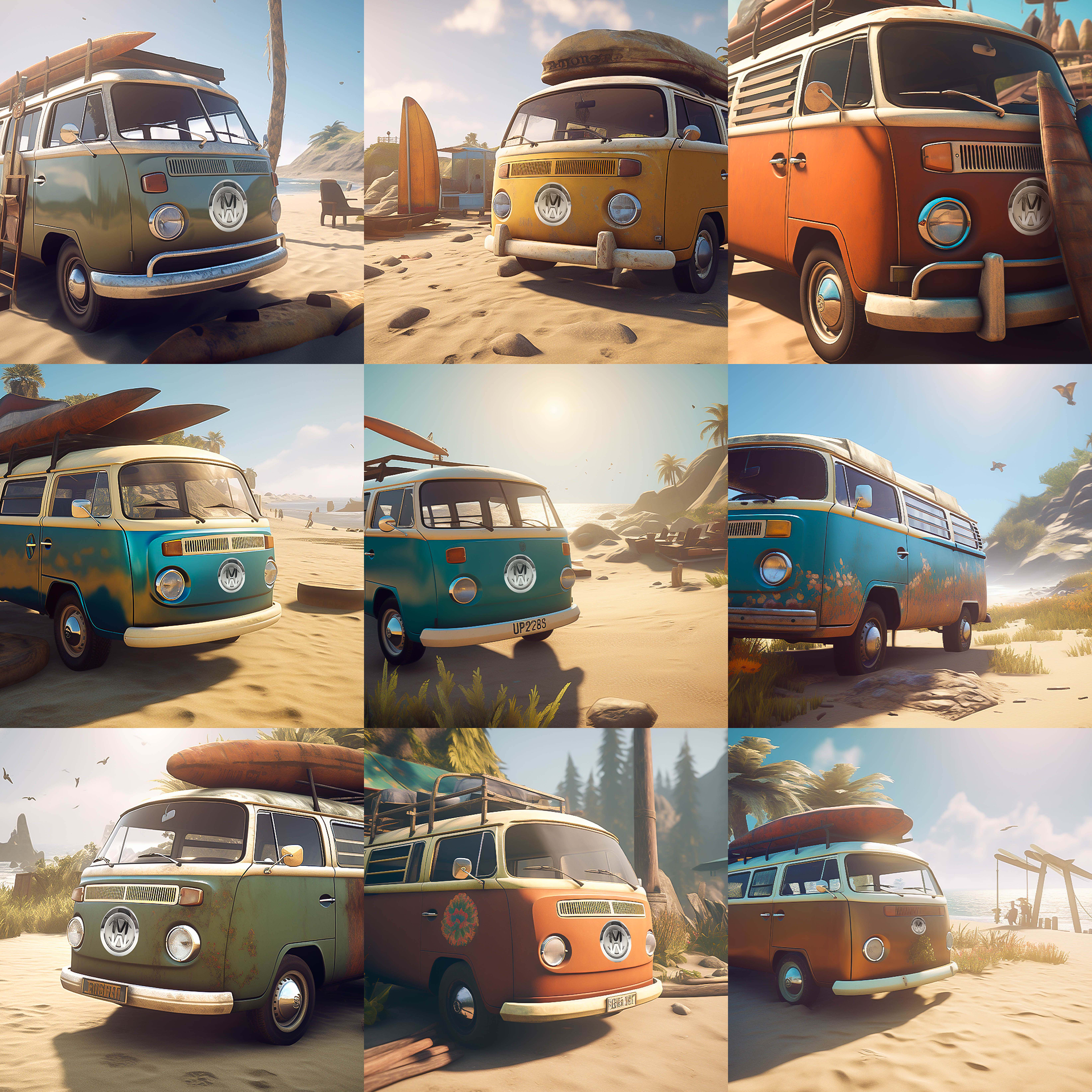 Beach Van Digital Background Bundle