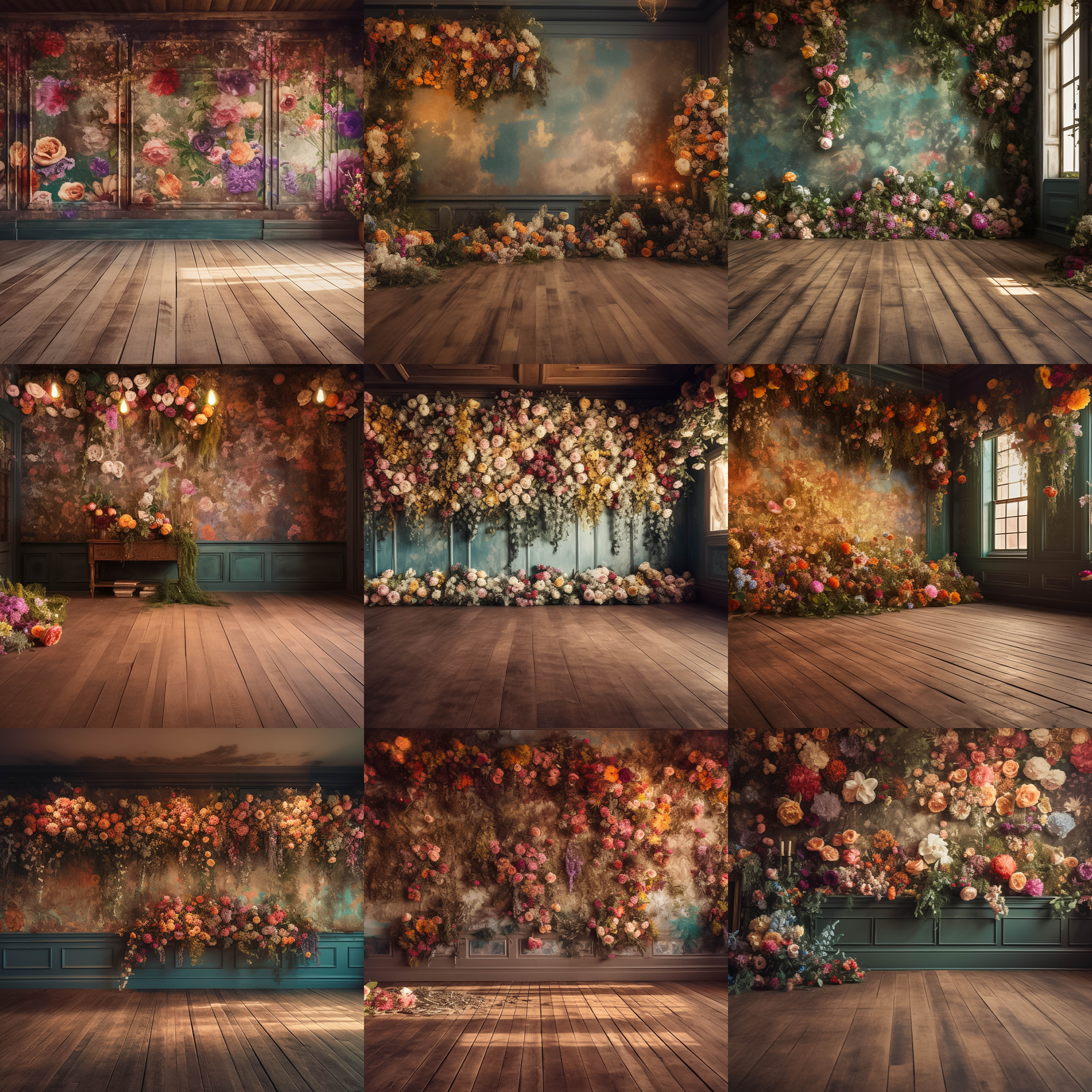 Boho Floral Room Digital Background Bundle