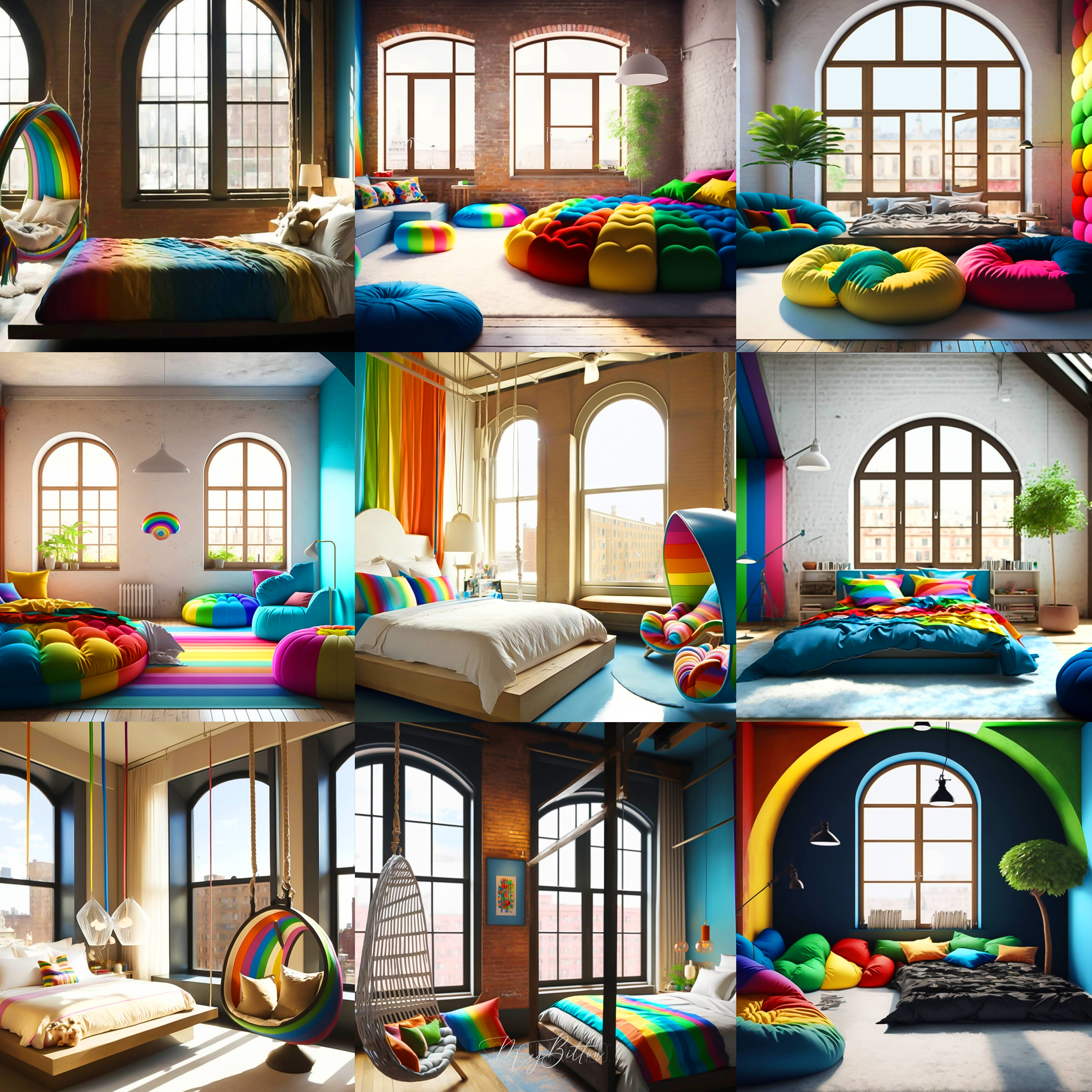 Bold Rainbow Bedrooms Digital Background Bundle