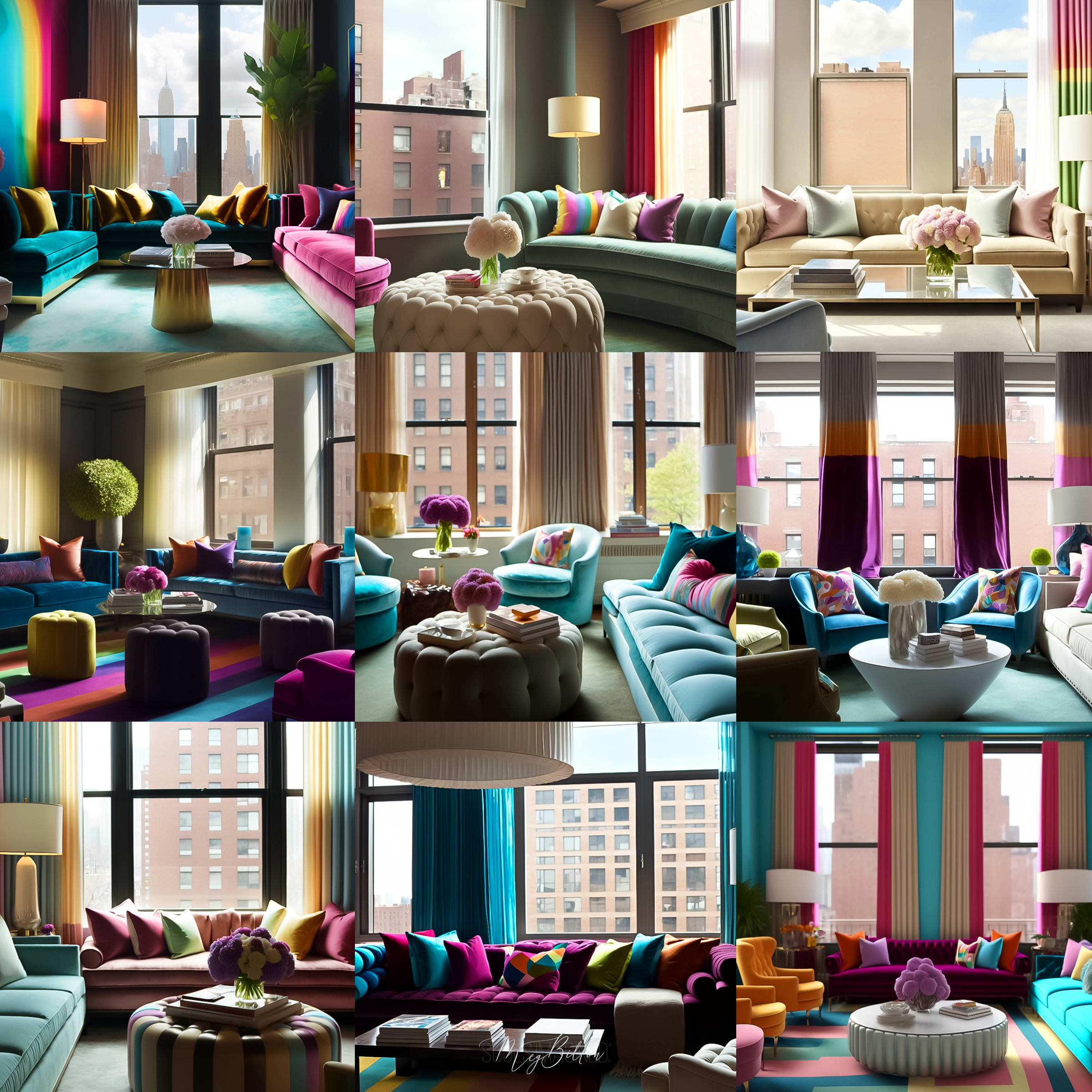 Bold Rainbow Living Rooms Digital Background Bundle