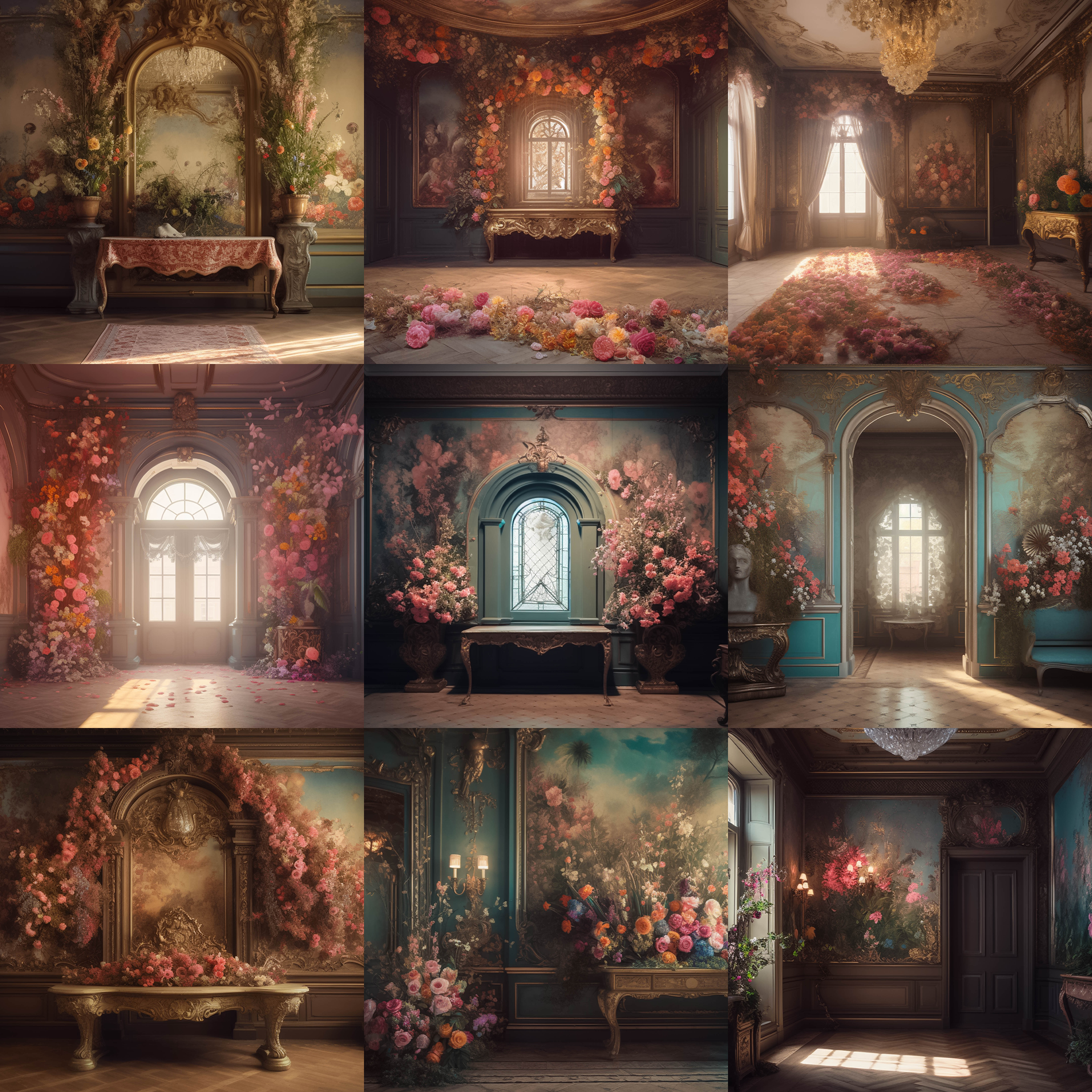 Classic Floral Room Digital Background Bundle