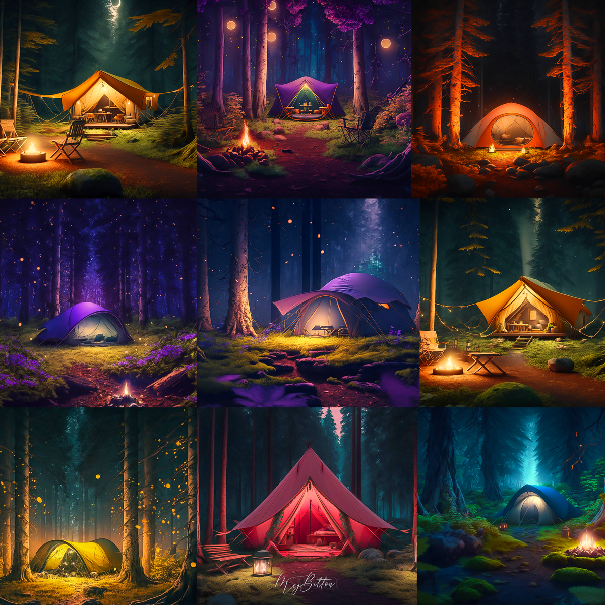 Colorful Forest Tents Digital Background Bundle - Meg Bitton Productions