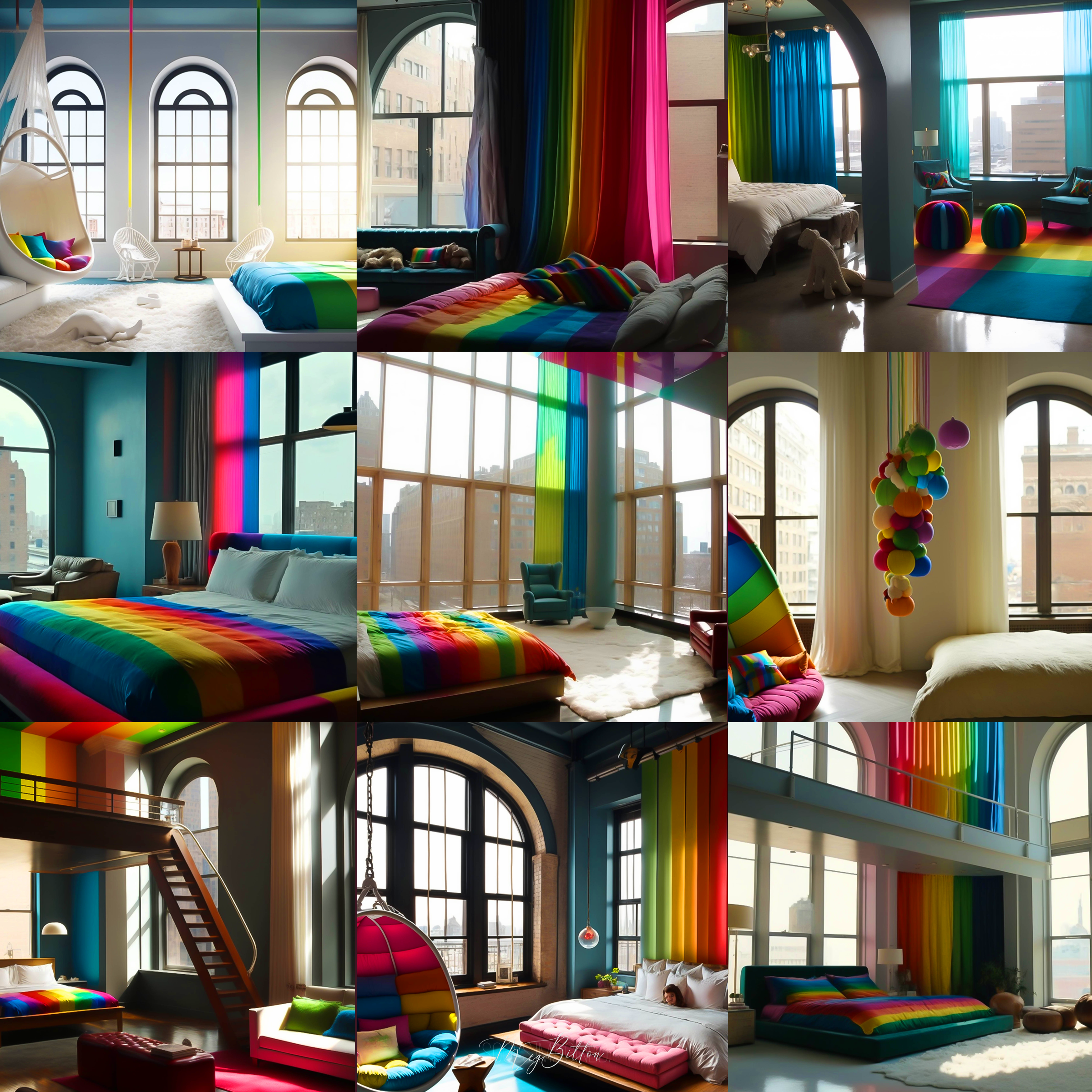 Cozy Rainbow Bedrooms Digital Background Bundle