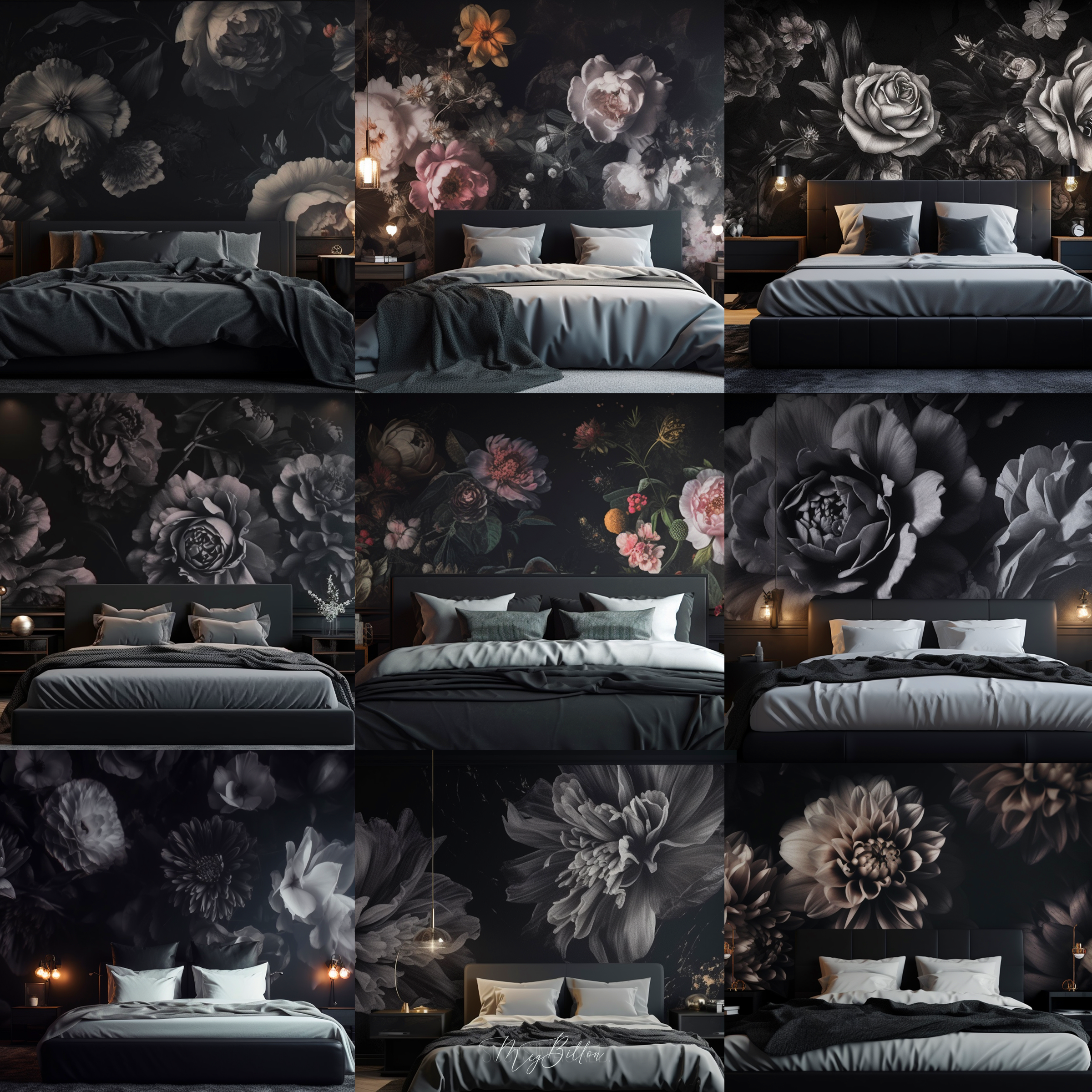 Dark Mural Bedrooms Digital Background Bundle