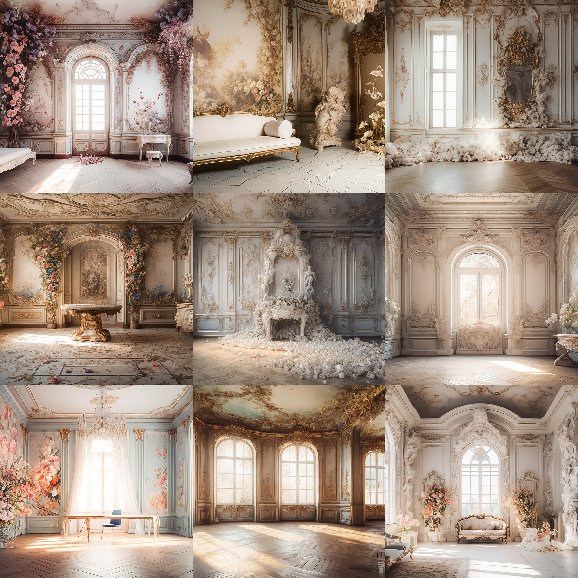 Dreamy Baroque Entry Rooms Digital Background Bundle