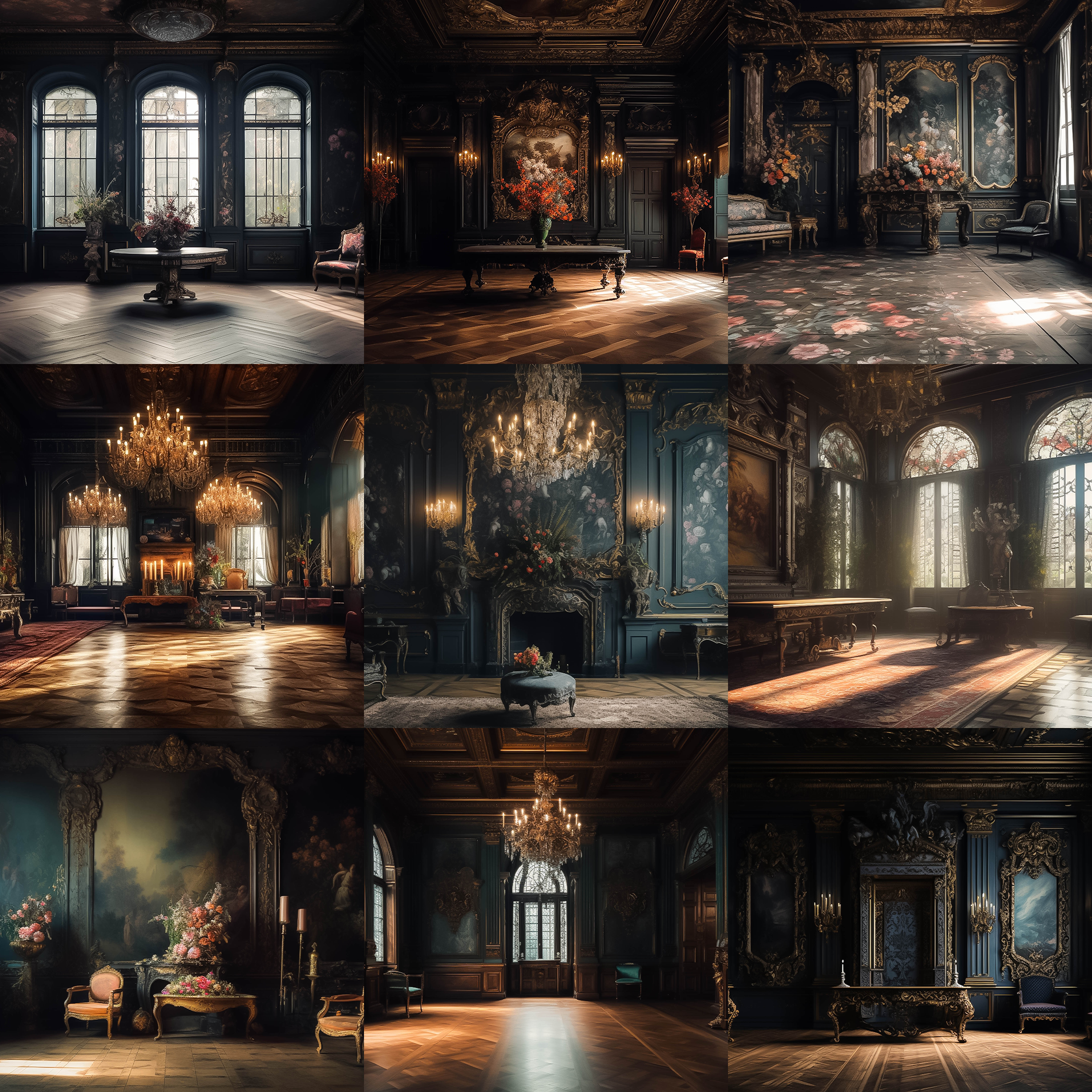 Elegant Baroque Rooms Digital Background Bundle