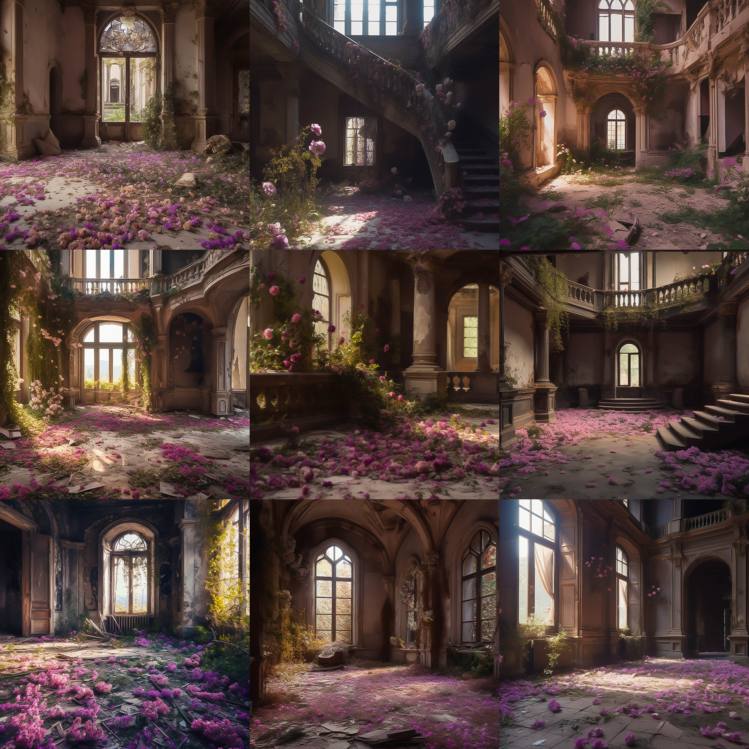 Floral Abandoned Rooms Digital Background Bundle