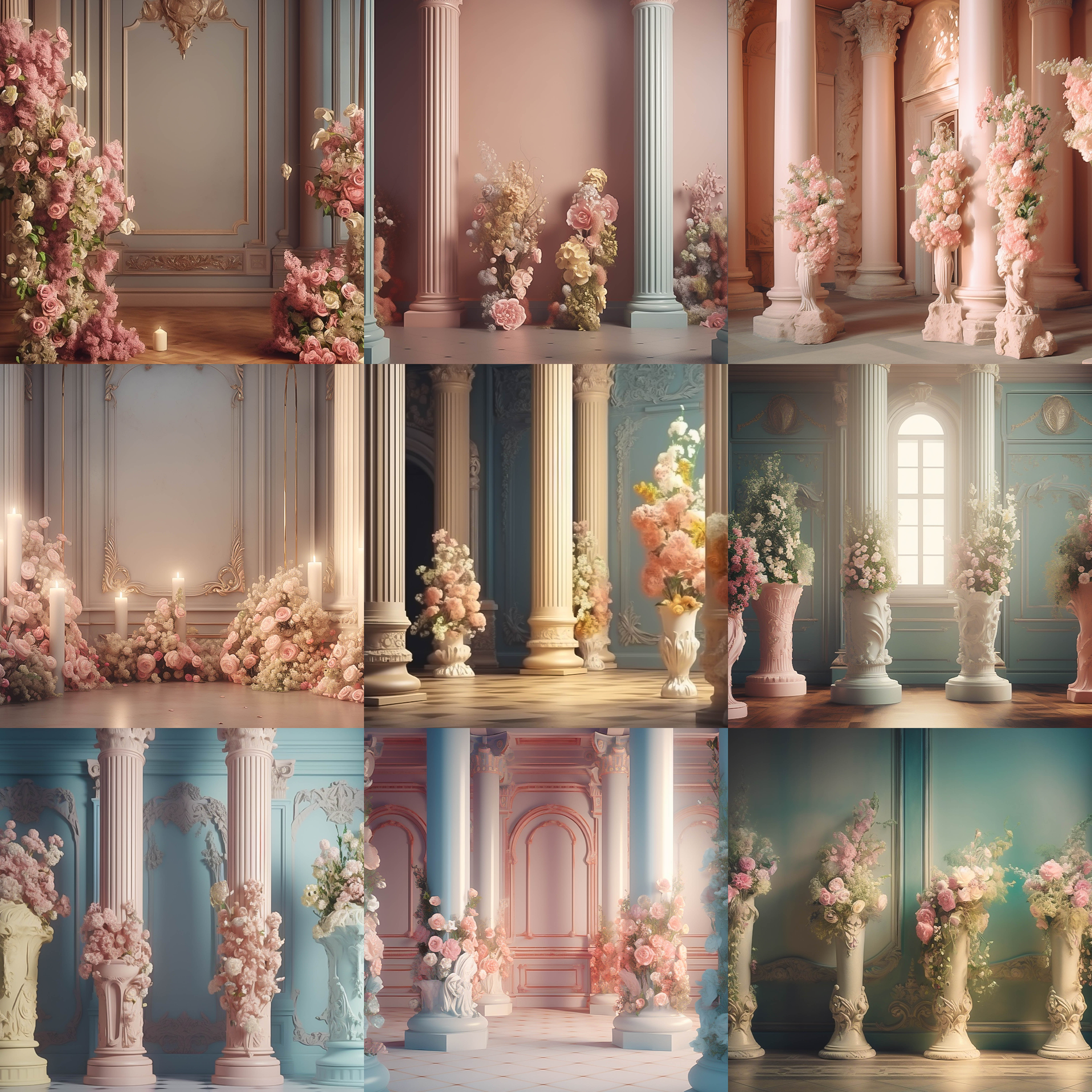 Floral Columns Digital Background Bundle