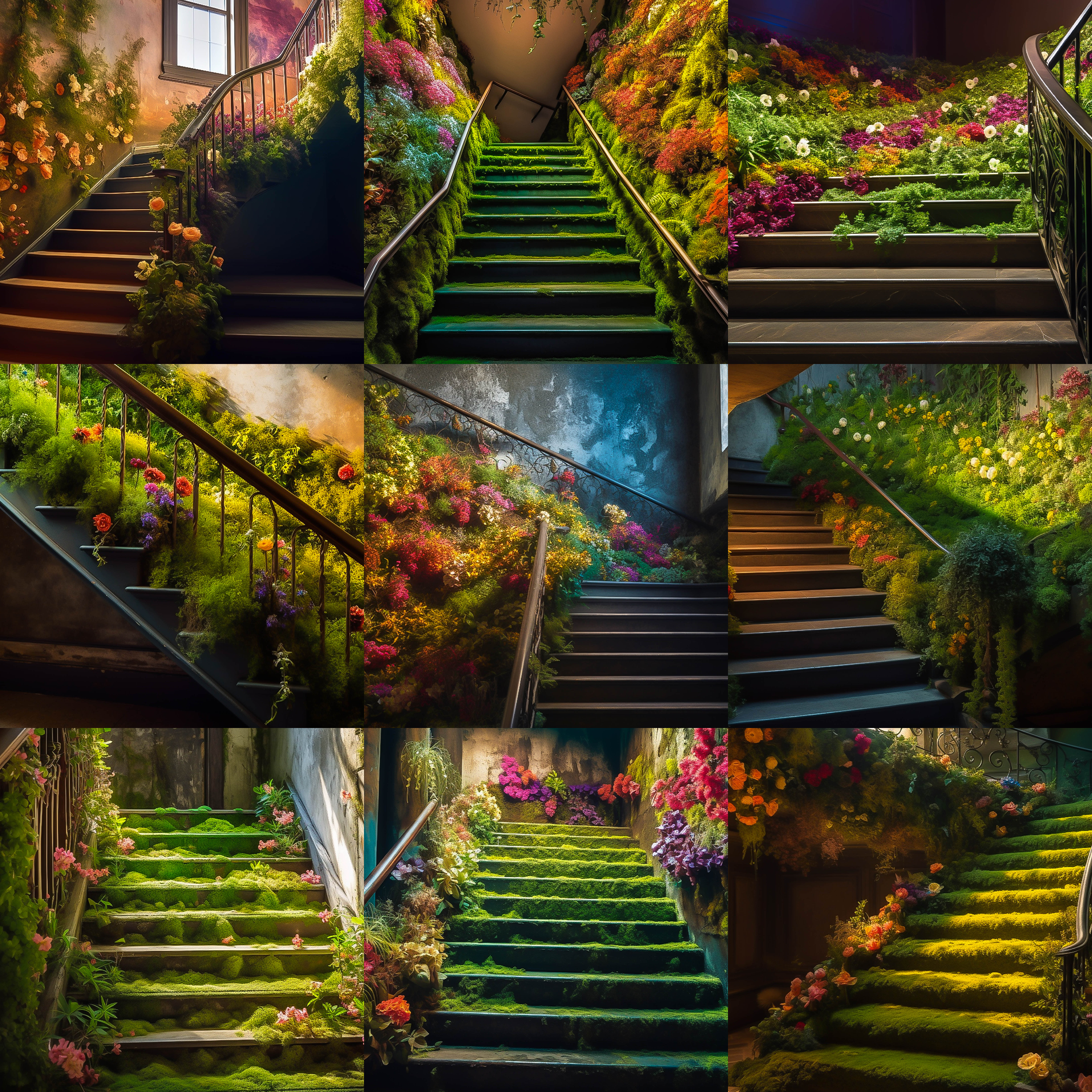 Floral Stairs Digital Background Bundle