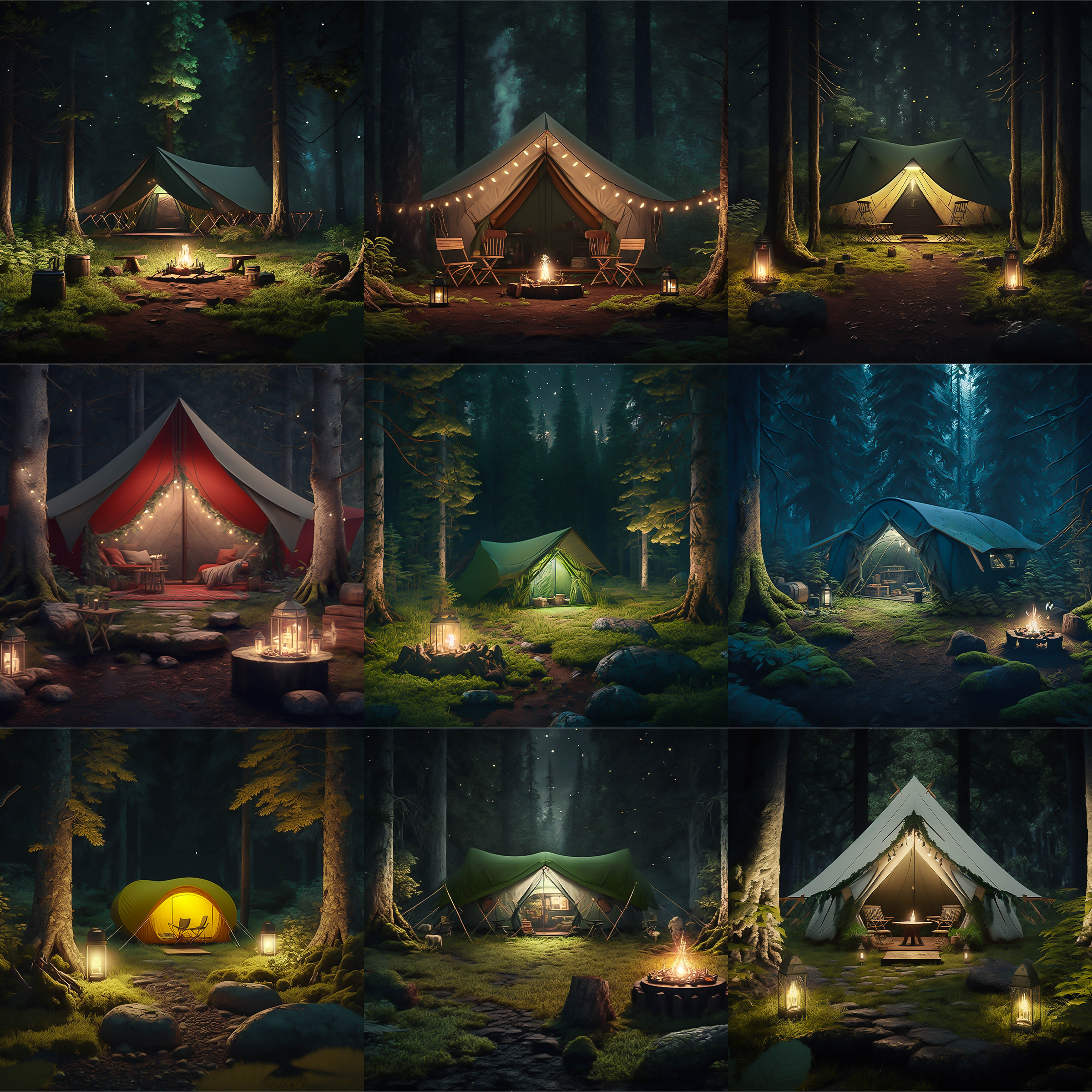 Forest Tent Digital Background Bundle