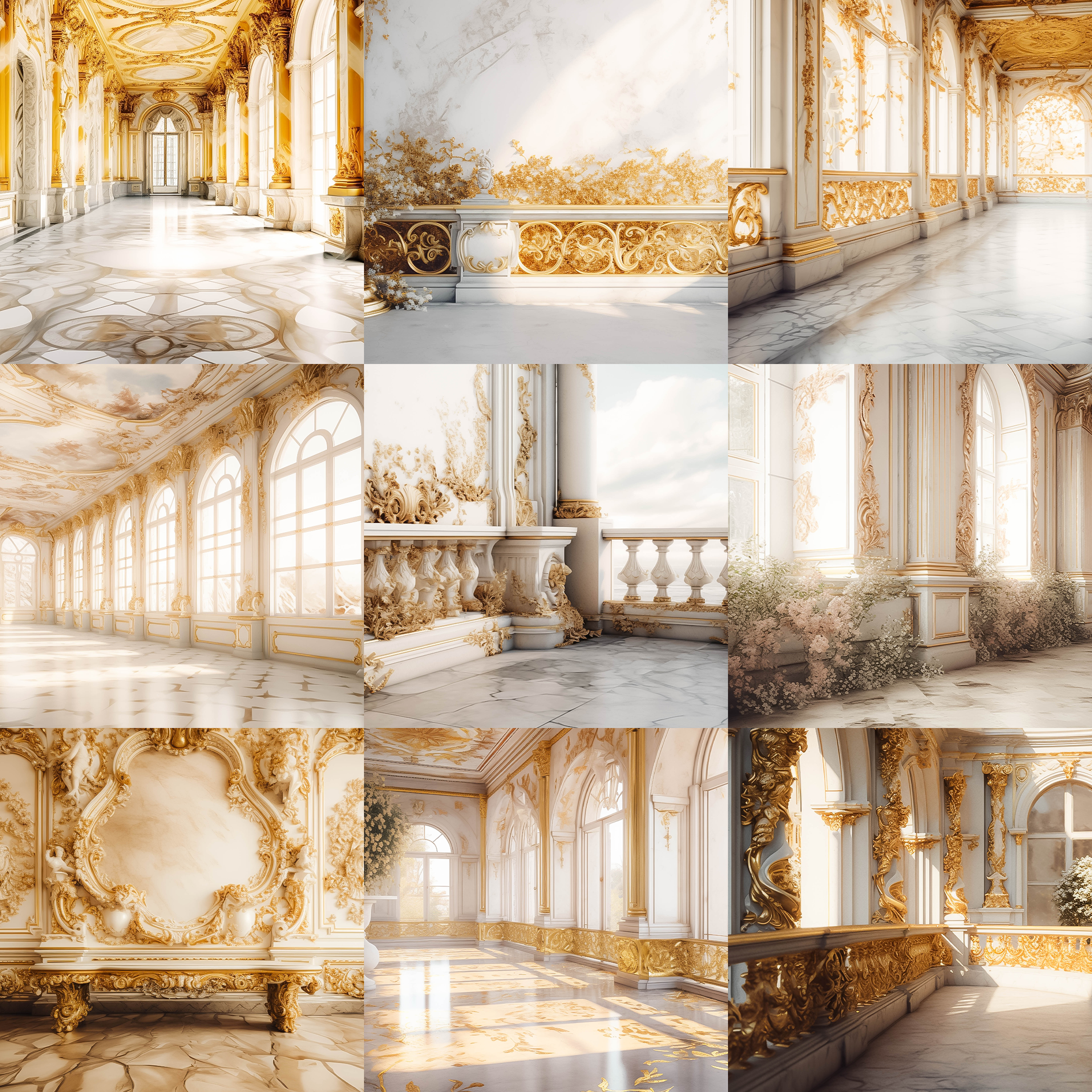 Golden Baroque Terraces Digital Background Bundle