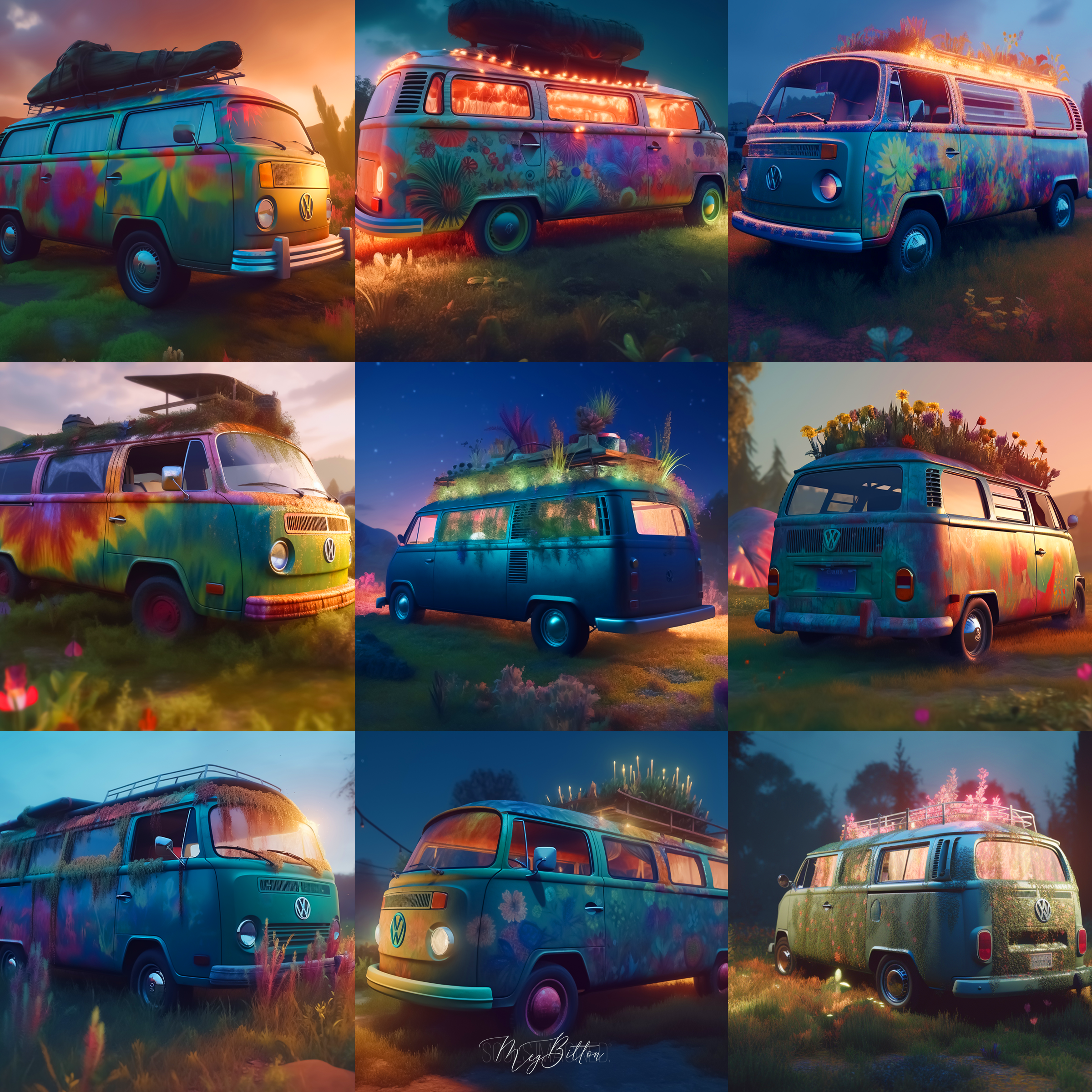 Hippie Van Digital Background Bundle