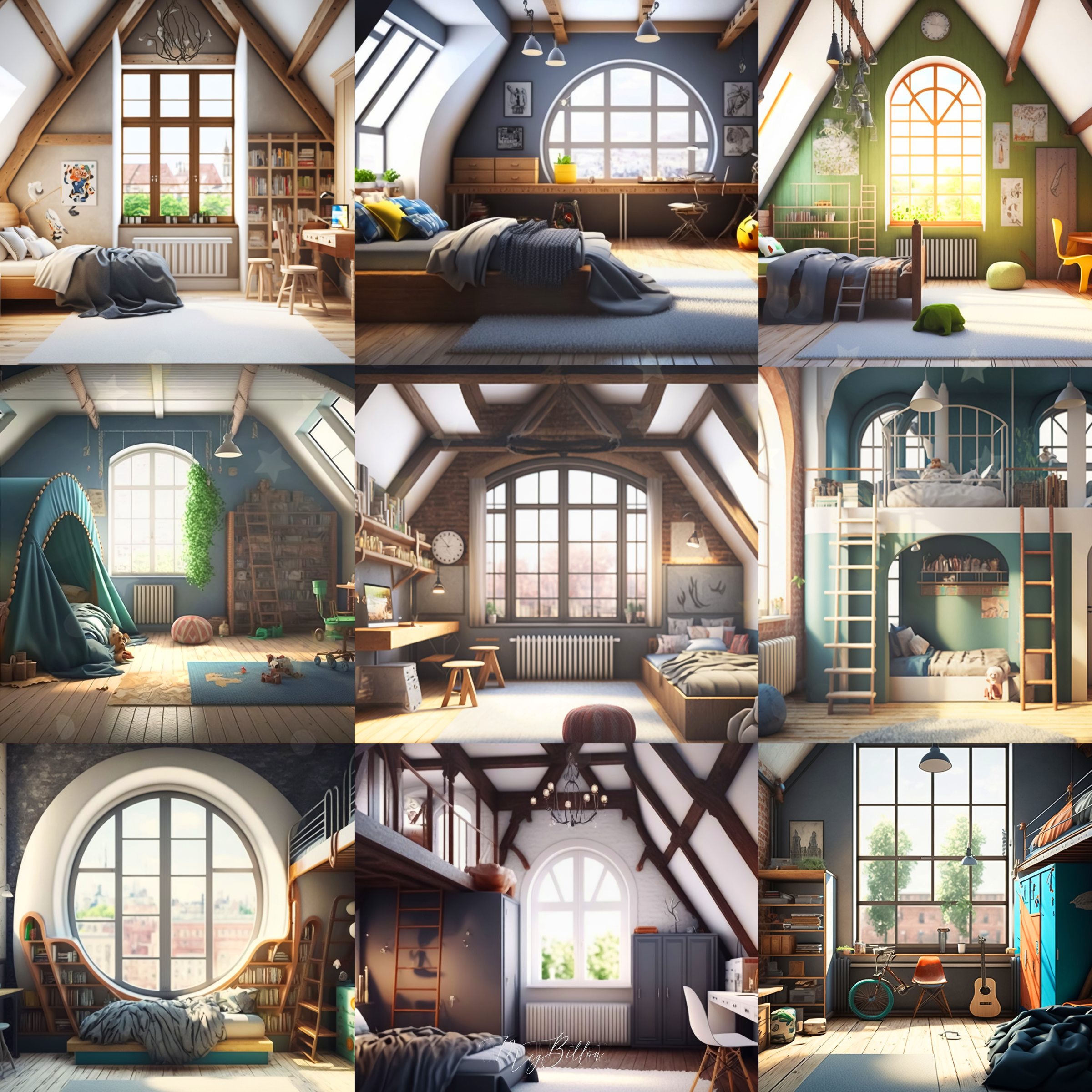 Loft Bedrooms Digital Background Bundle