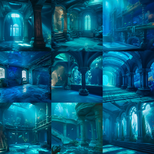 Mermaid Palace Interiors Digital Background Bundle - Meg Bitton Productions