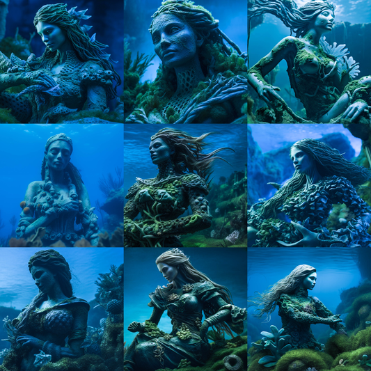 Mermaid Statue Digital Background Bundle - Meg Bitton Productions