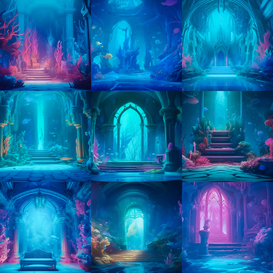Mermaid Throne Rooms Digital Background Bundle - Meg Bitton Productions