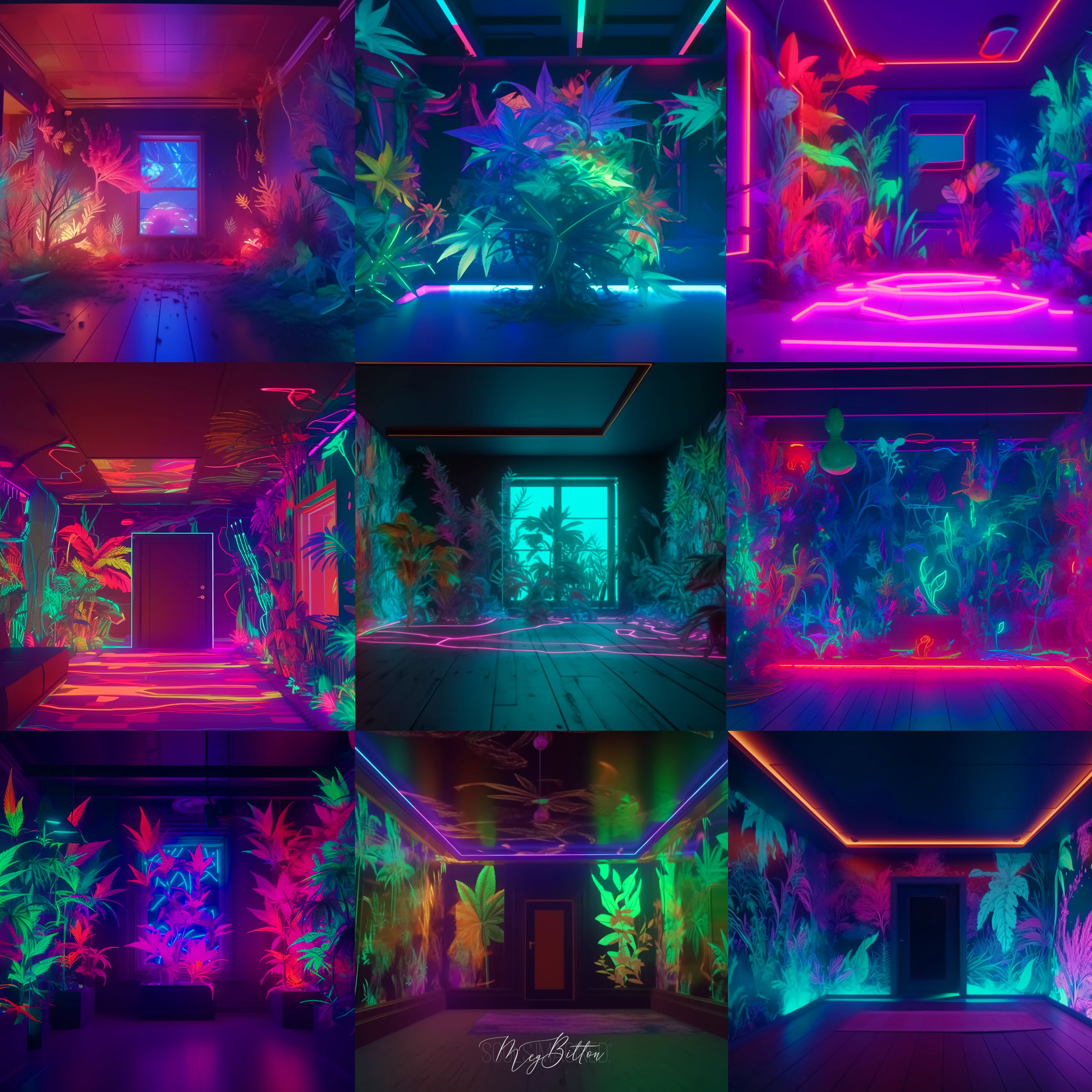 Neon Canna Room Digital Background Bundle