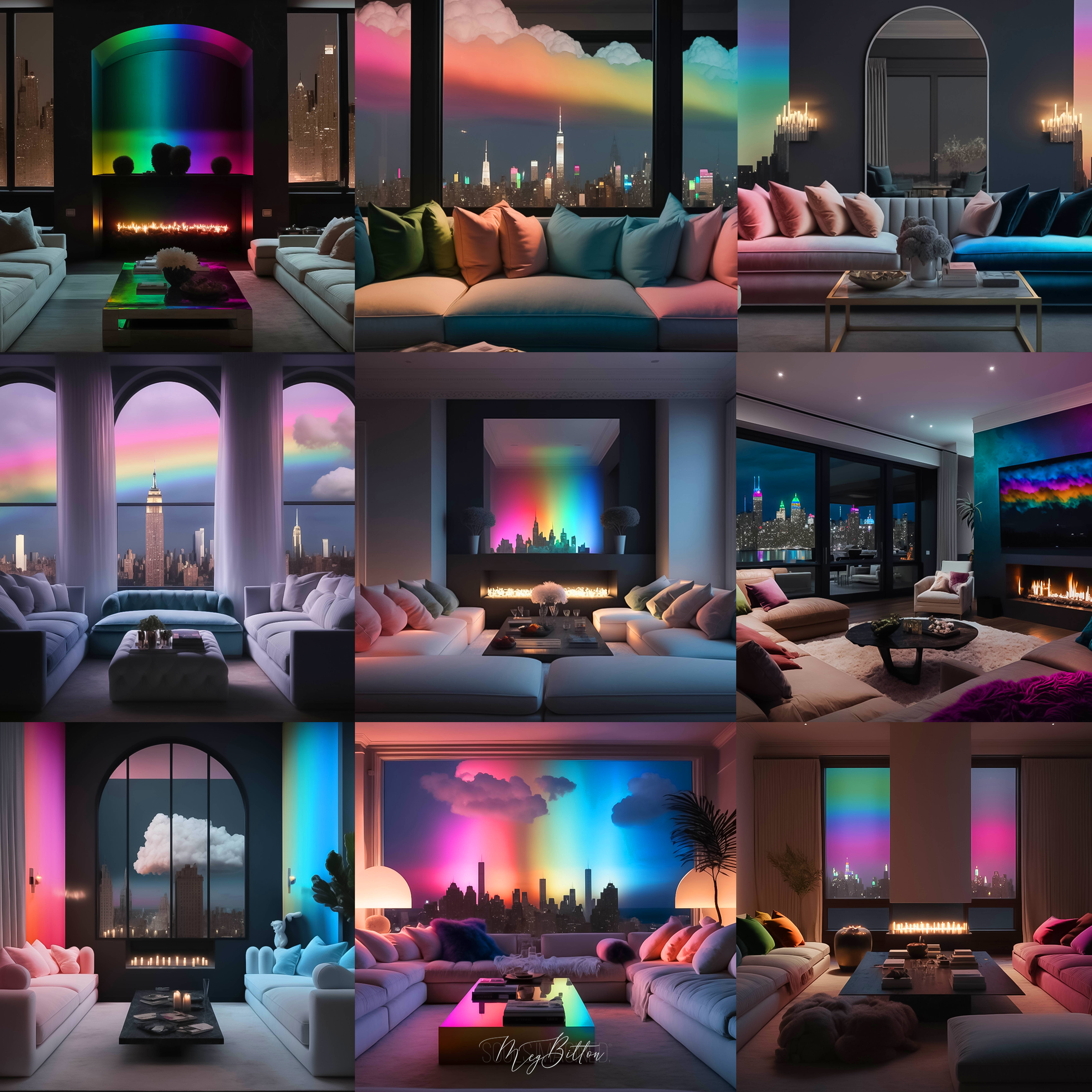 New York Rainbow Living Rooms Digital Background Bundle