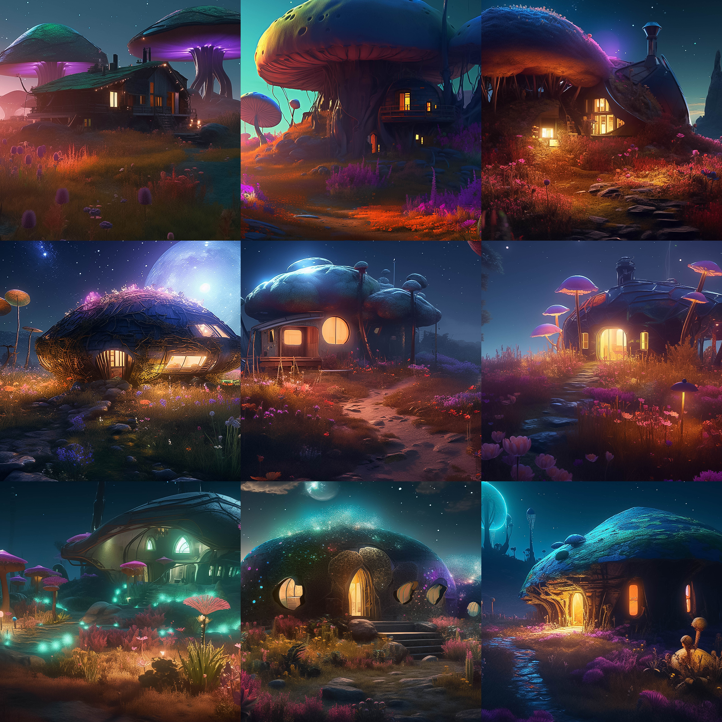 Otherworldly Night Houses Digital Background Bundle