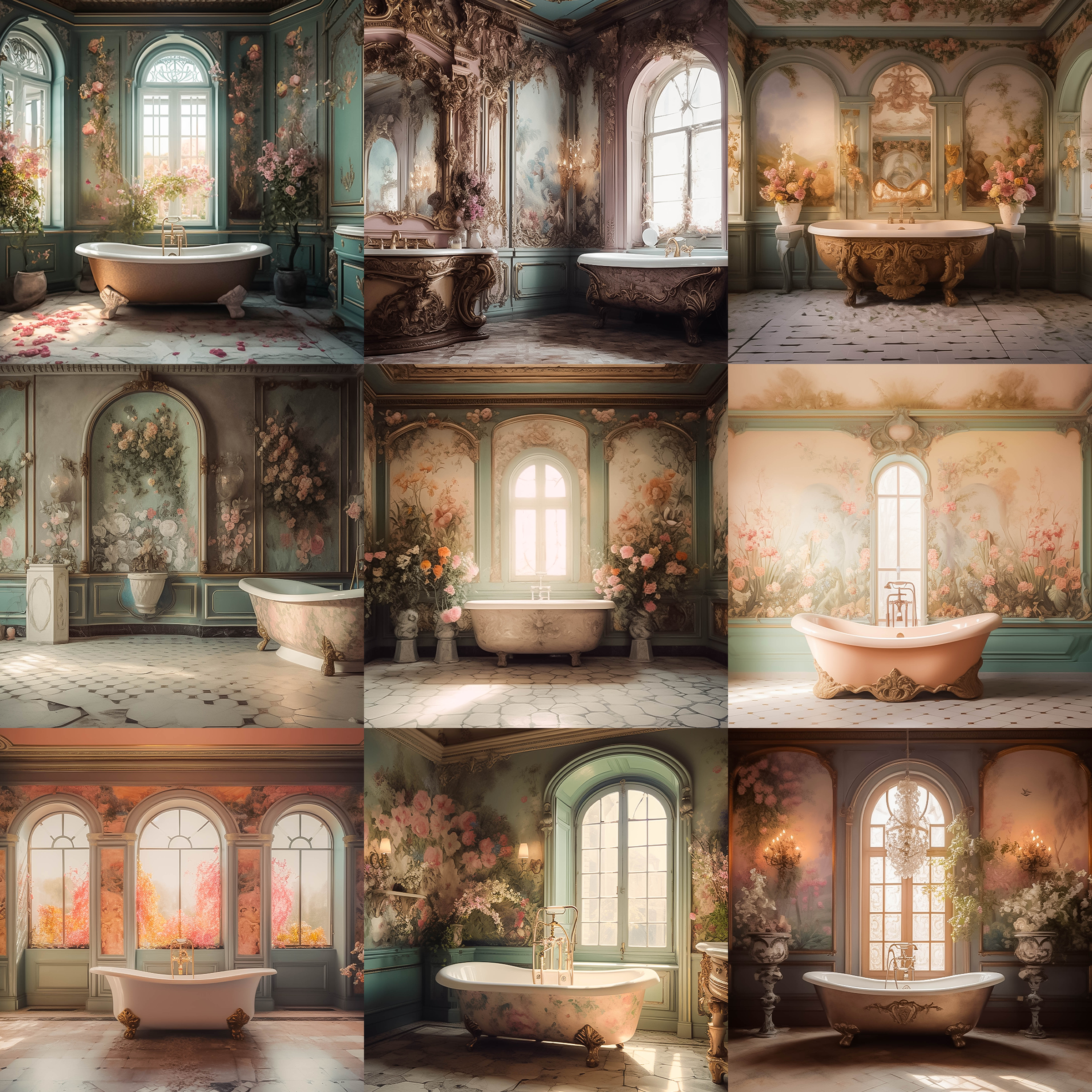 Pastel Baroque Bathrooms Digital Background Bundle