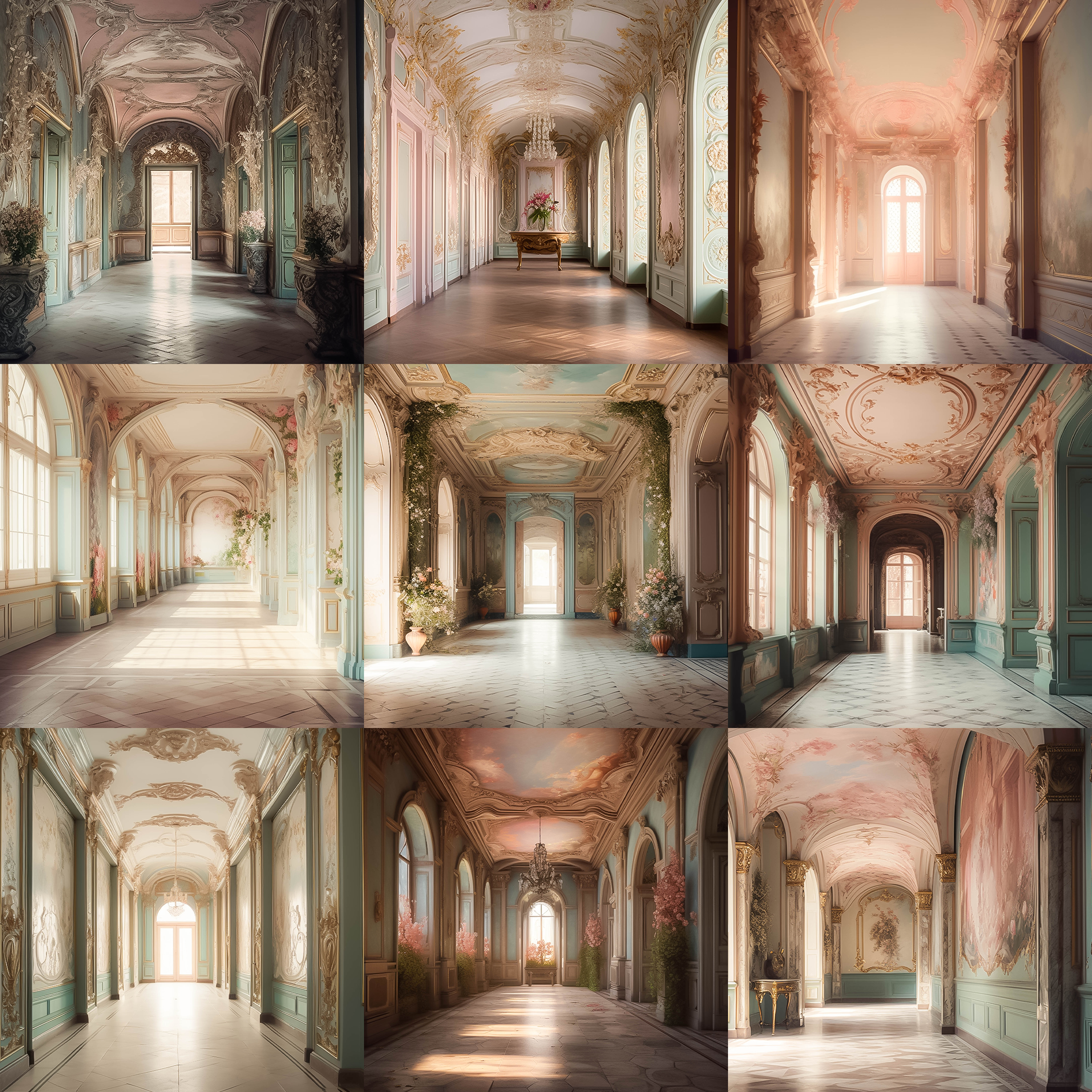 Pastel Baroque Hallways Digital Background Bundle