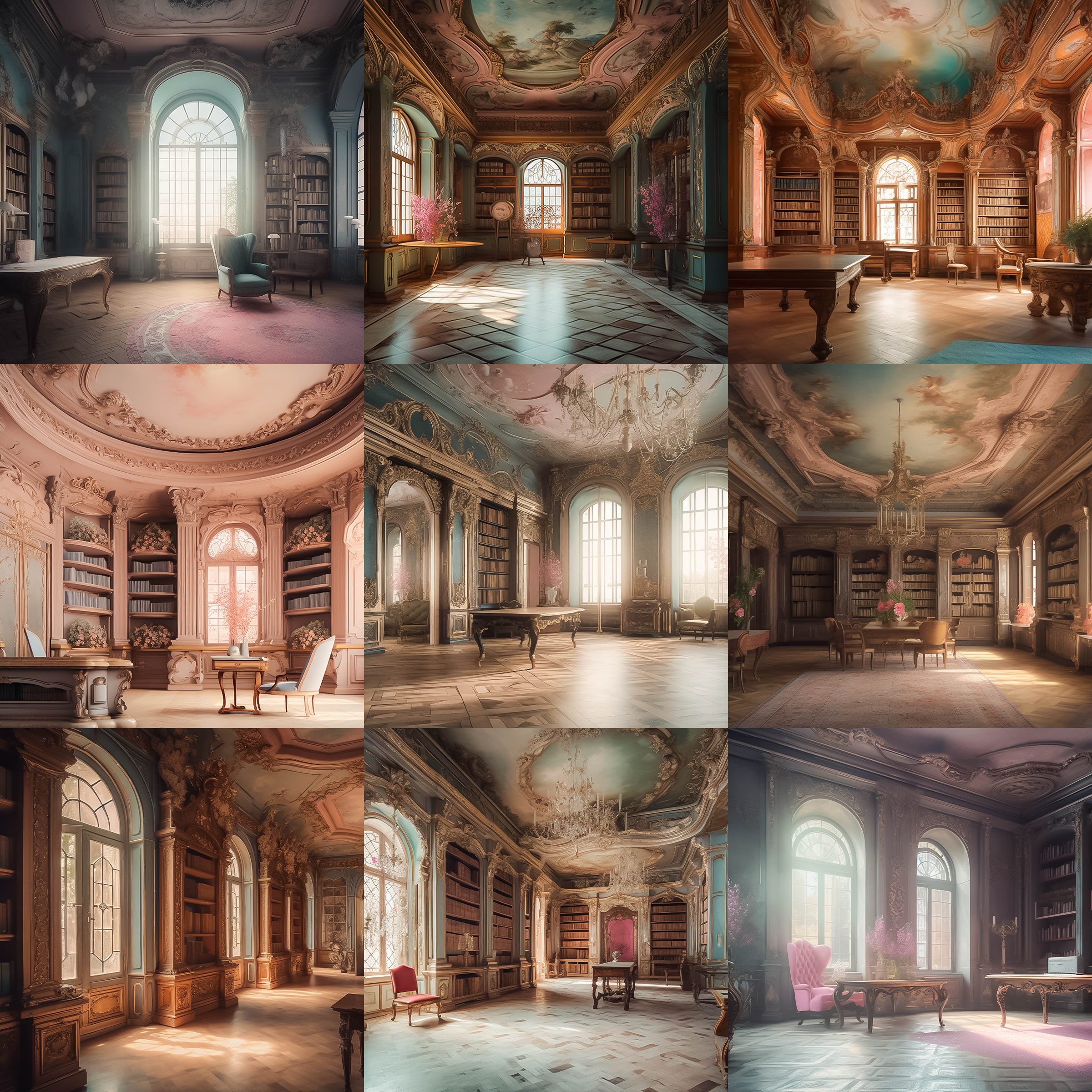 Pastel Baroque Library Digital Background Bundle