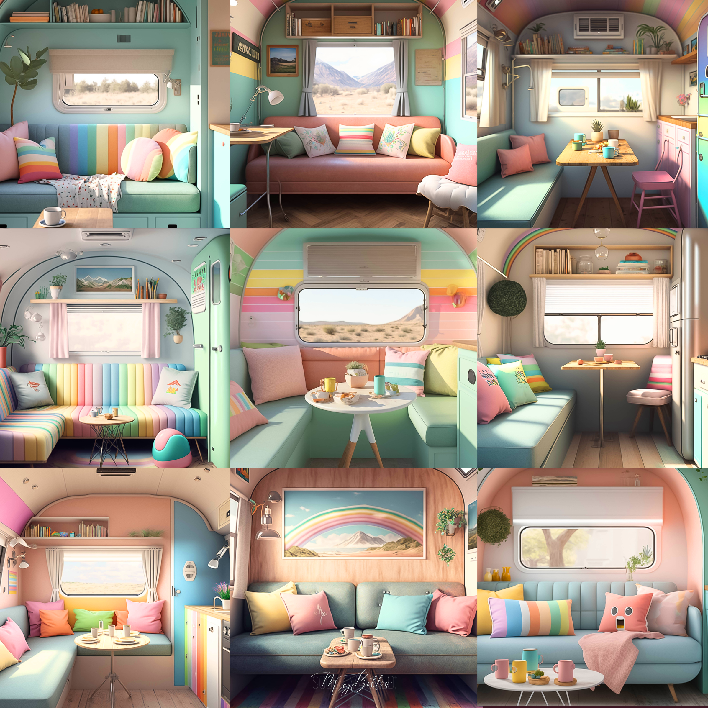 Pastel Rainbow Campers Digital Background Bundle