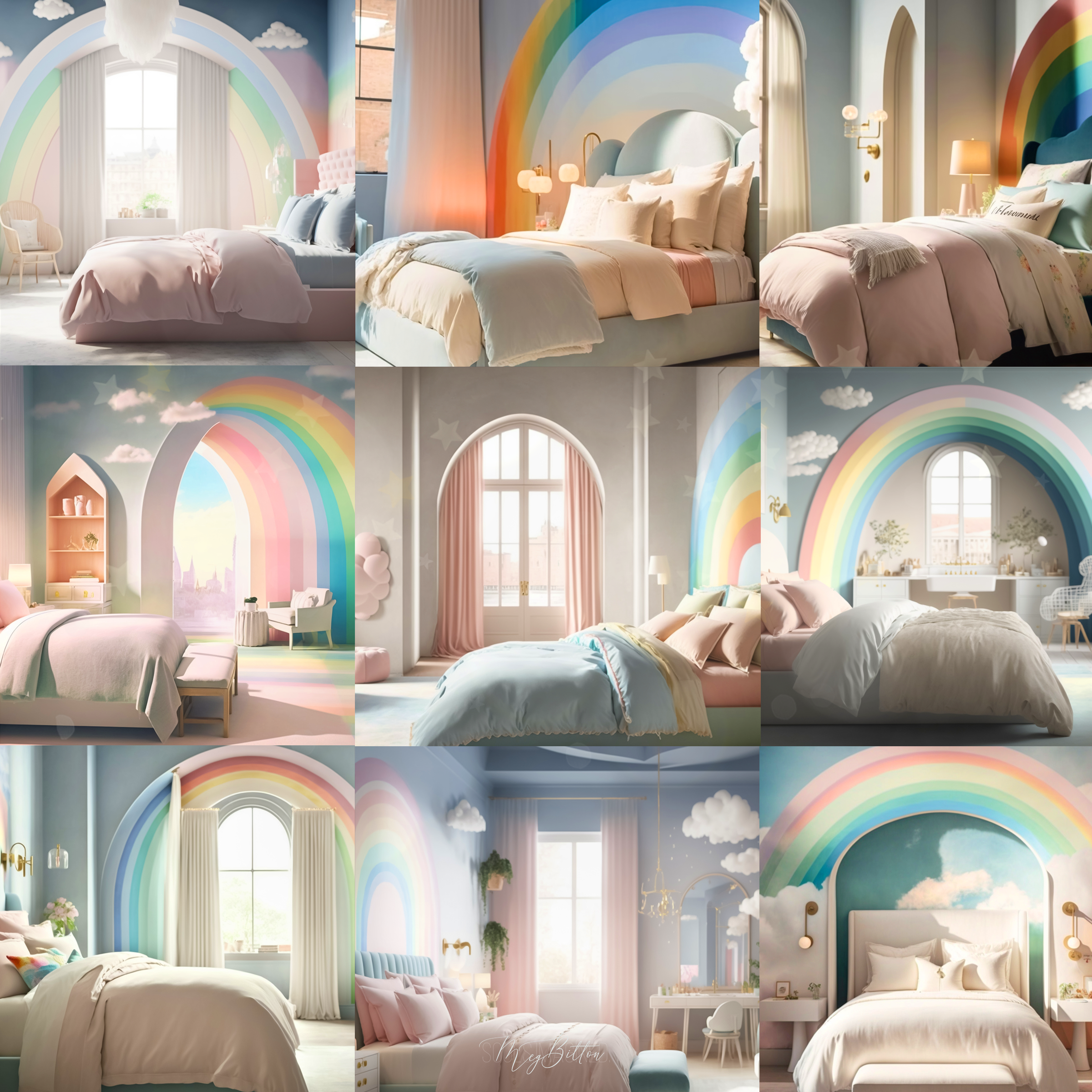 Pastel Rainbow Bedrooms Digital Background Bundle