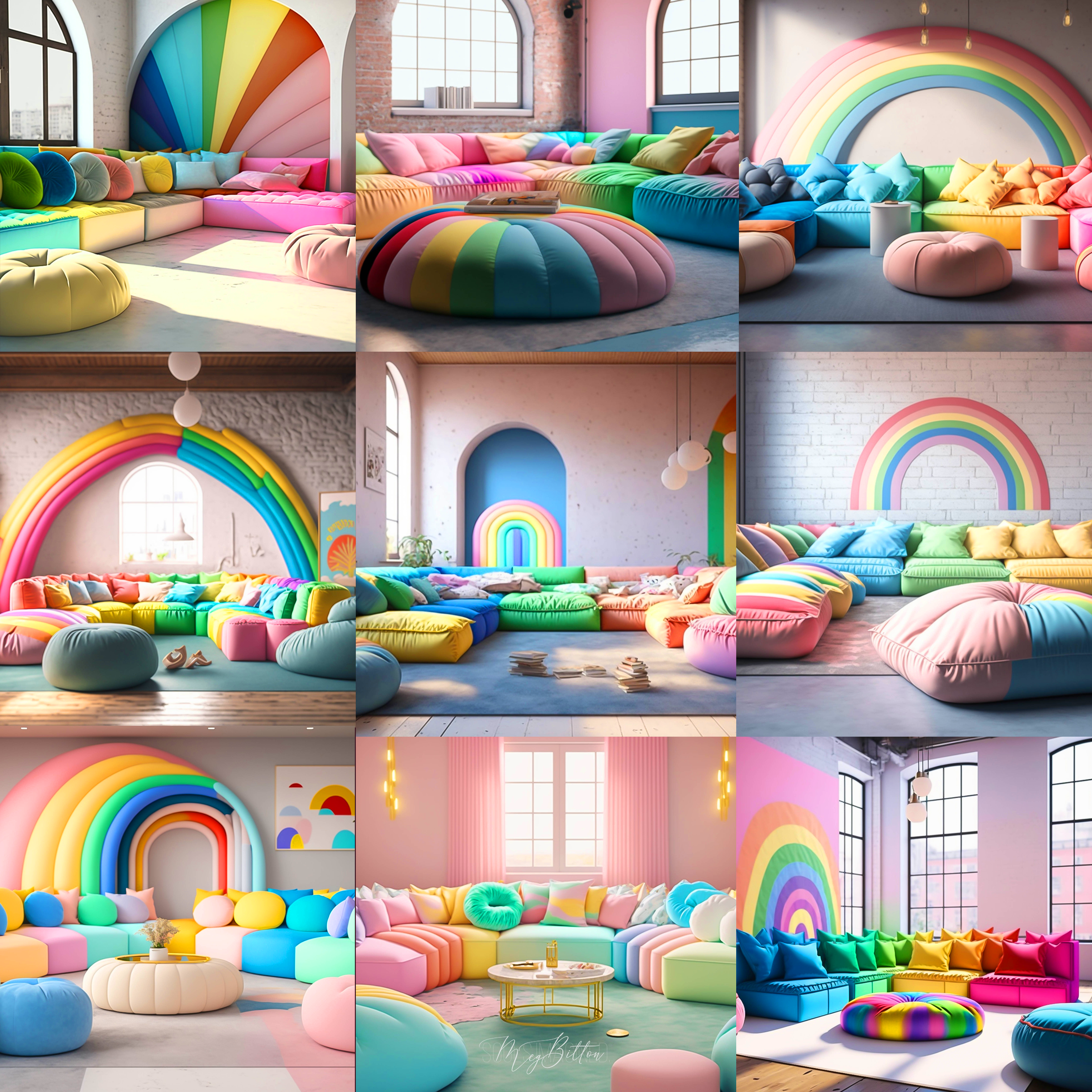 Pastel Rainbow Lounges Digital Background Bundle