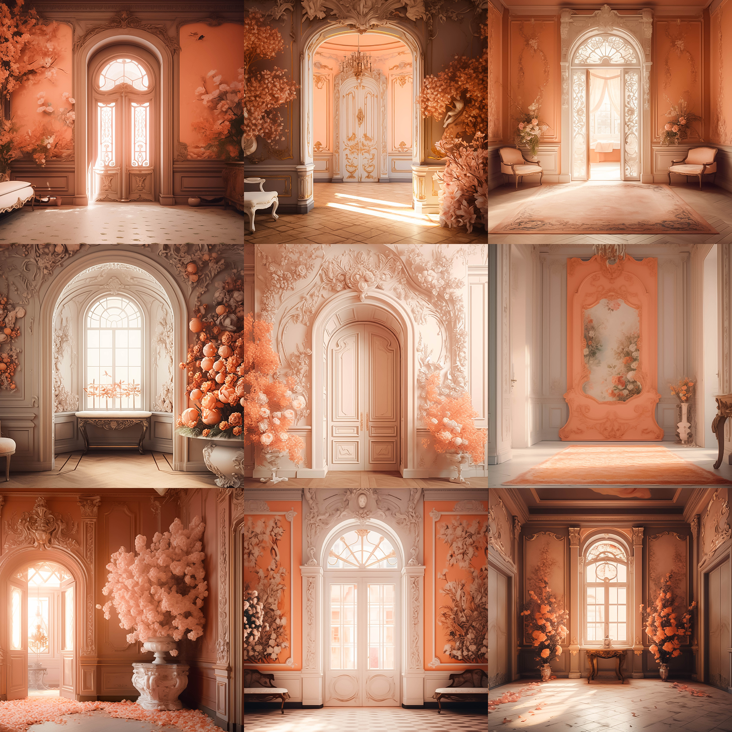 Peach Baroque Entry Rooms Digital Background Bundle