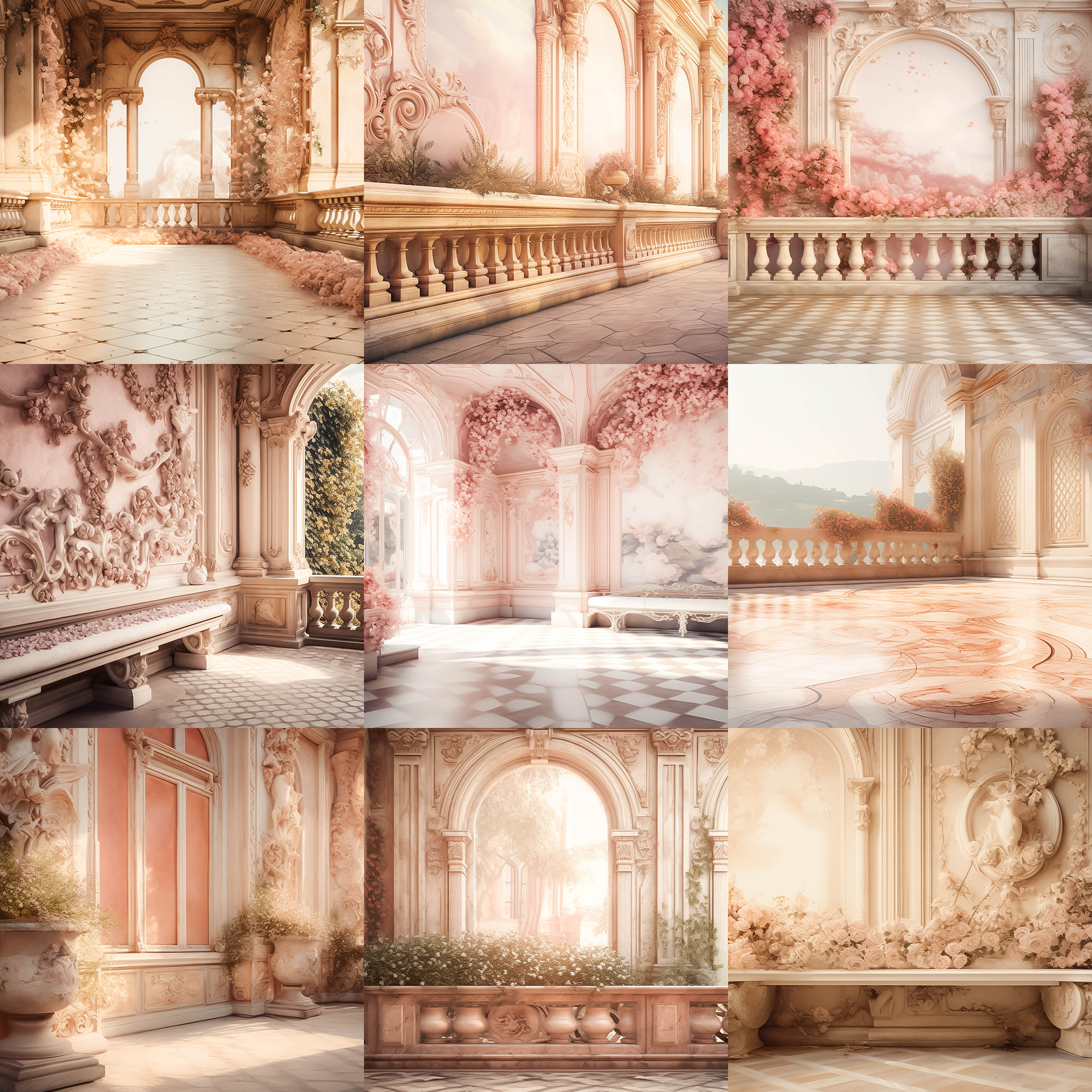 Peach Baroque Terraces Digital Background Bundle