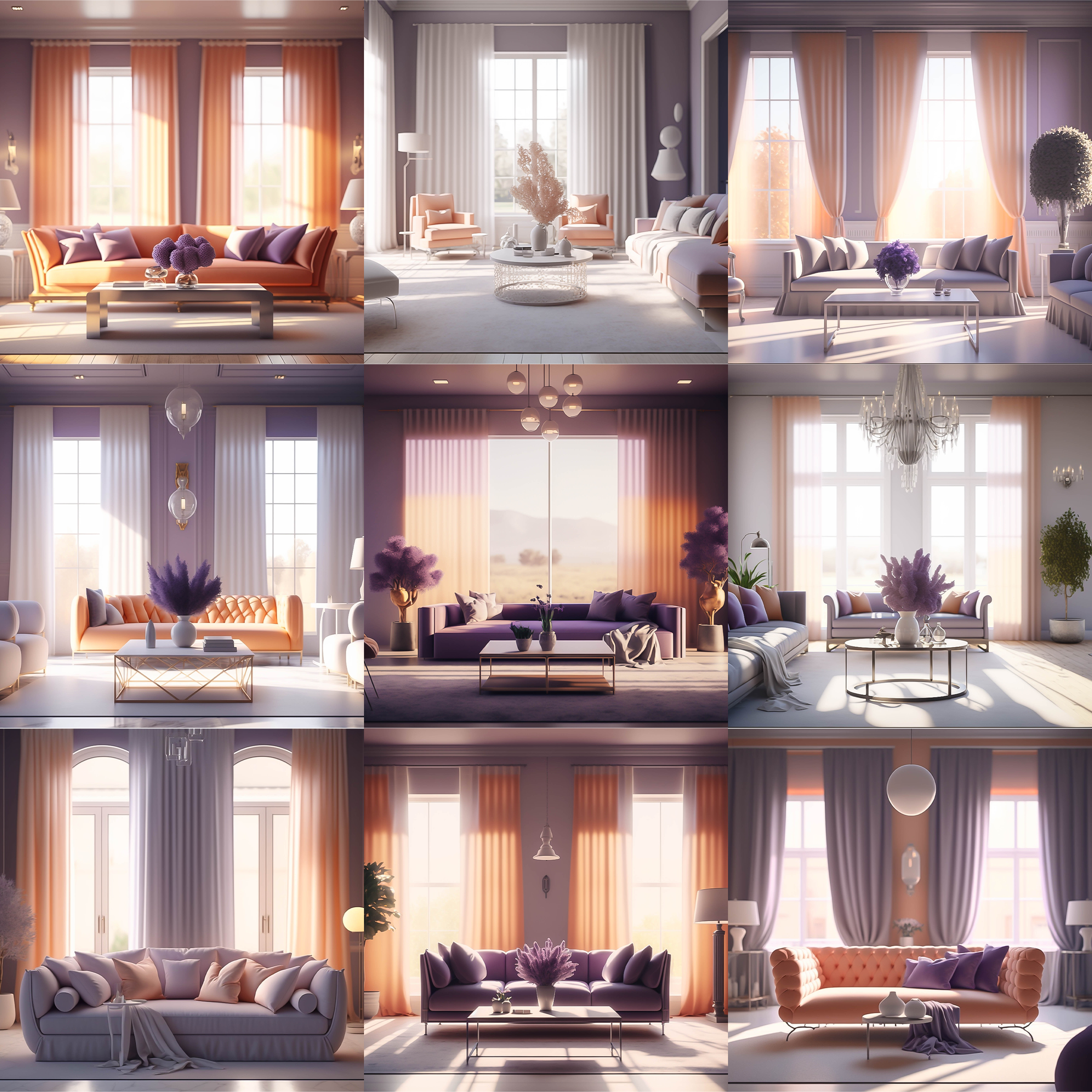 Peaches and Lavender Living Rooms Digital Background Bundle