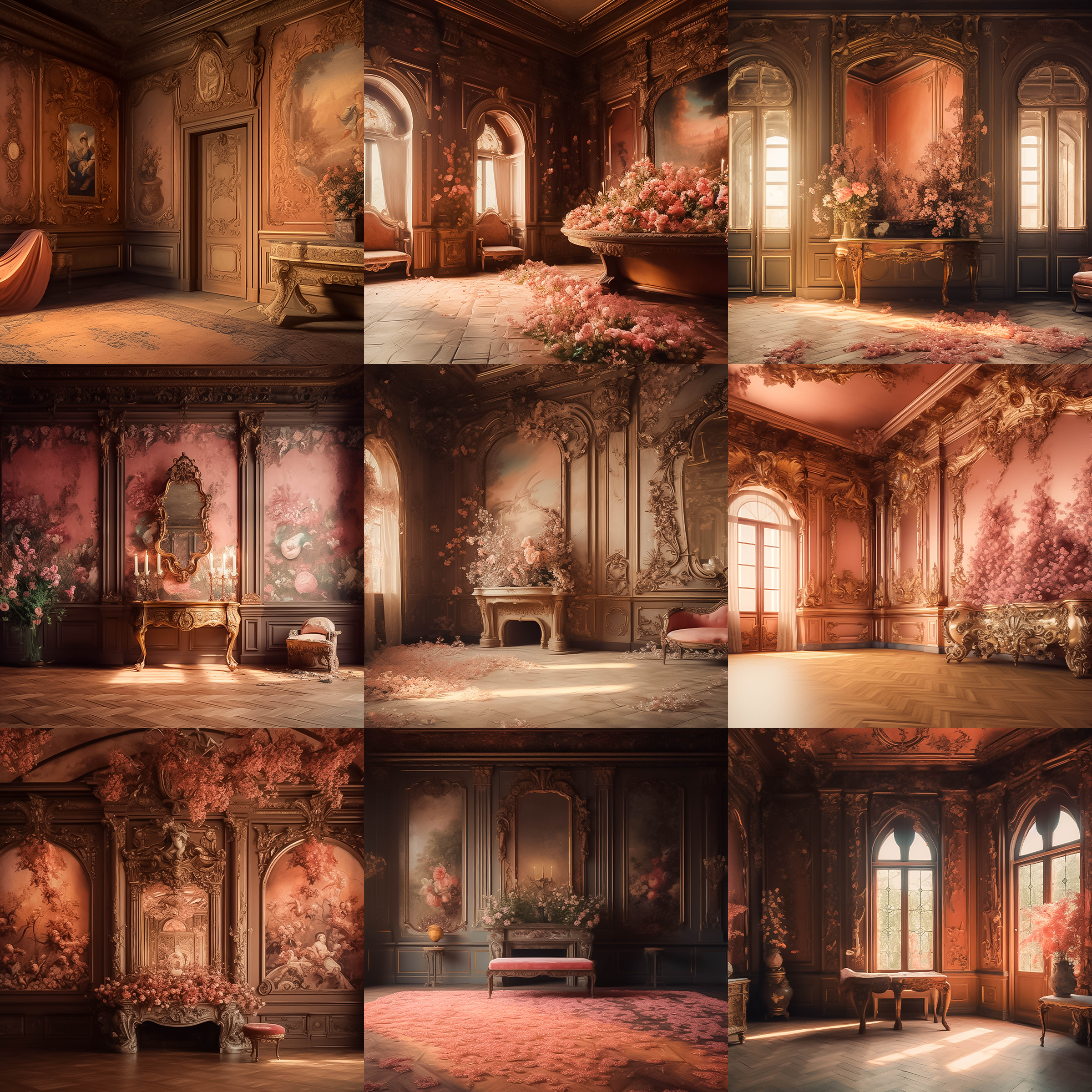 Pink Baroque Rooms Digital Background Bundle