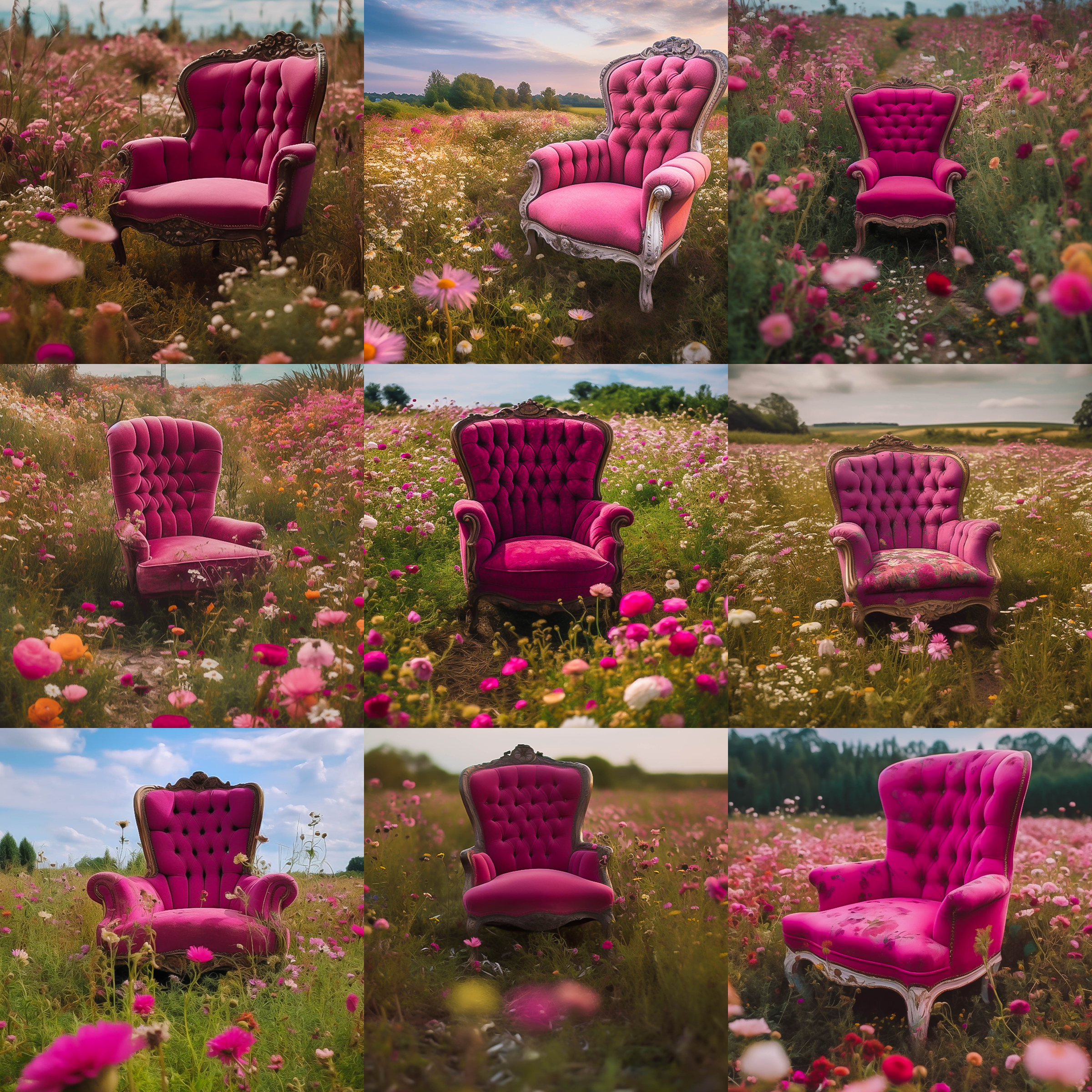 Pink Floral Chair Digital Background Bundle